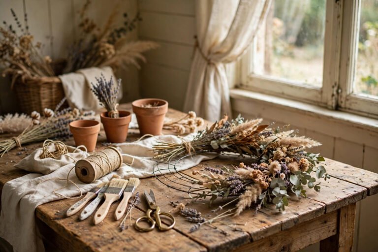 Handmade DIY home decor project in progress at a craft table