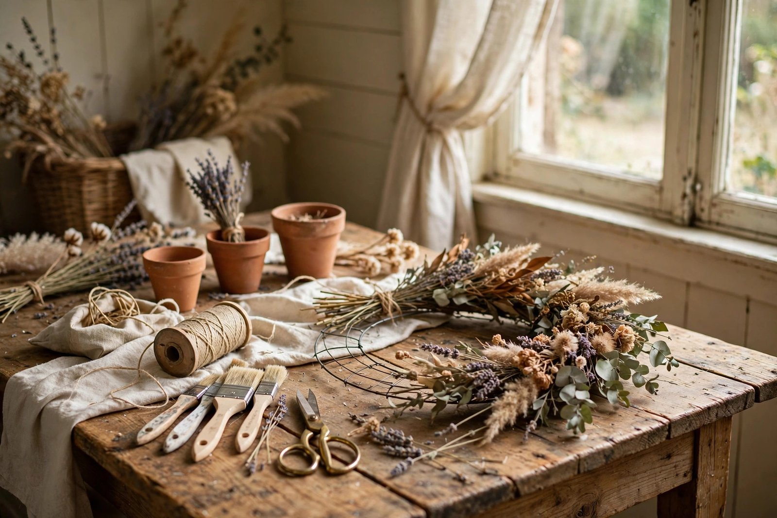Handmade DIY home decor project in progress at a craft table