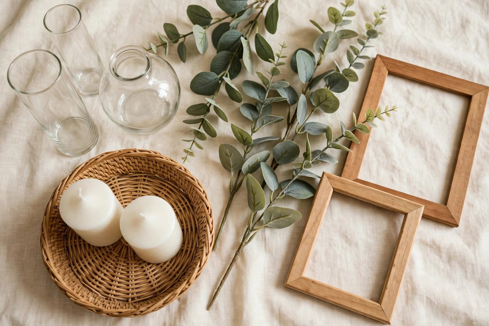 Dollar store home decor finds arranged on a shelf