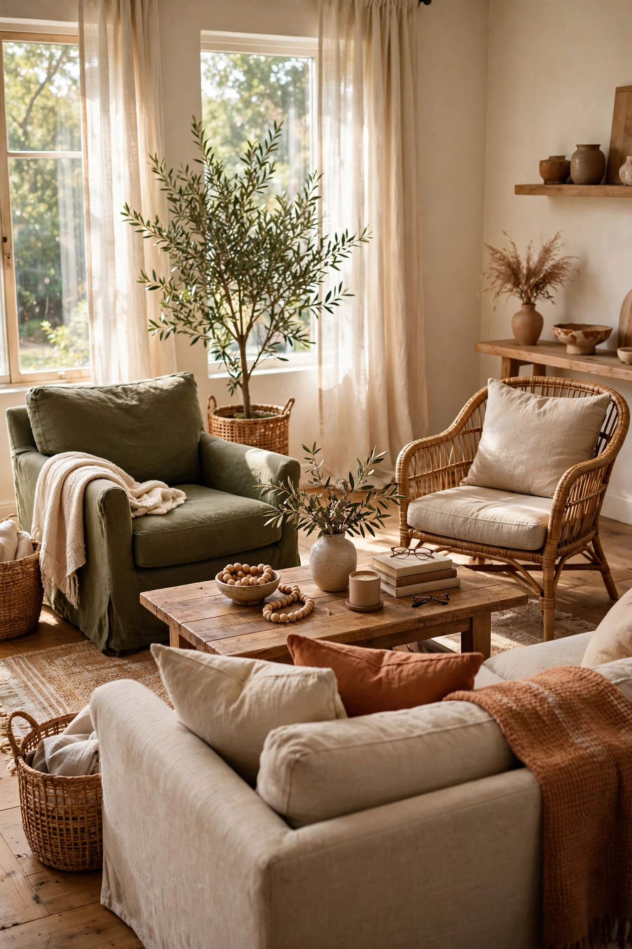 Furniture pulled into a tight conversation grouping in a cozy living room