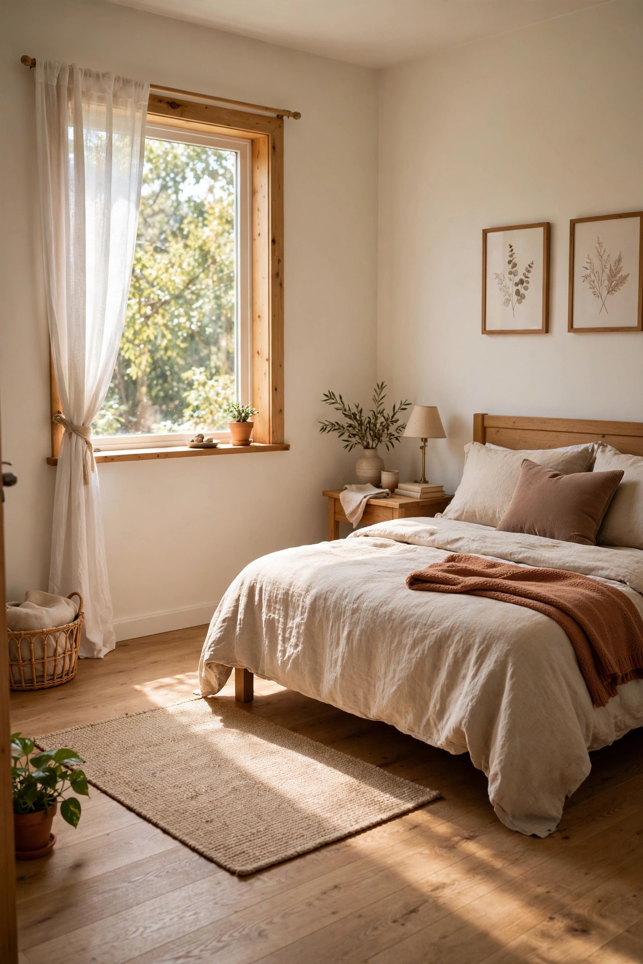 Small bedroom layout with the bed placed against the longest wall leaving open floor space
