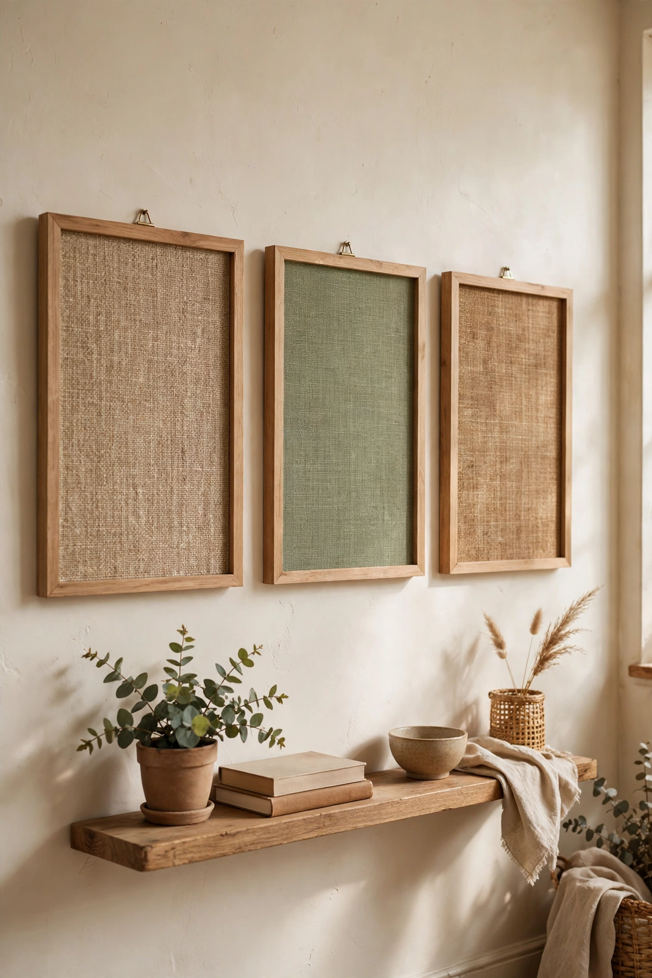 Cheap living room wall art made from framed peel and stick wallpaper samples