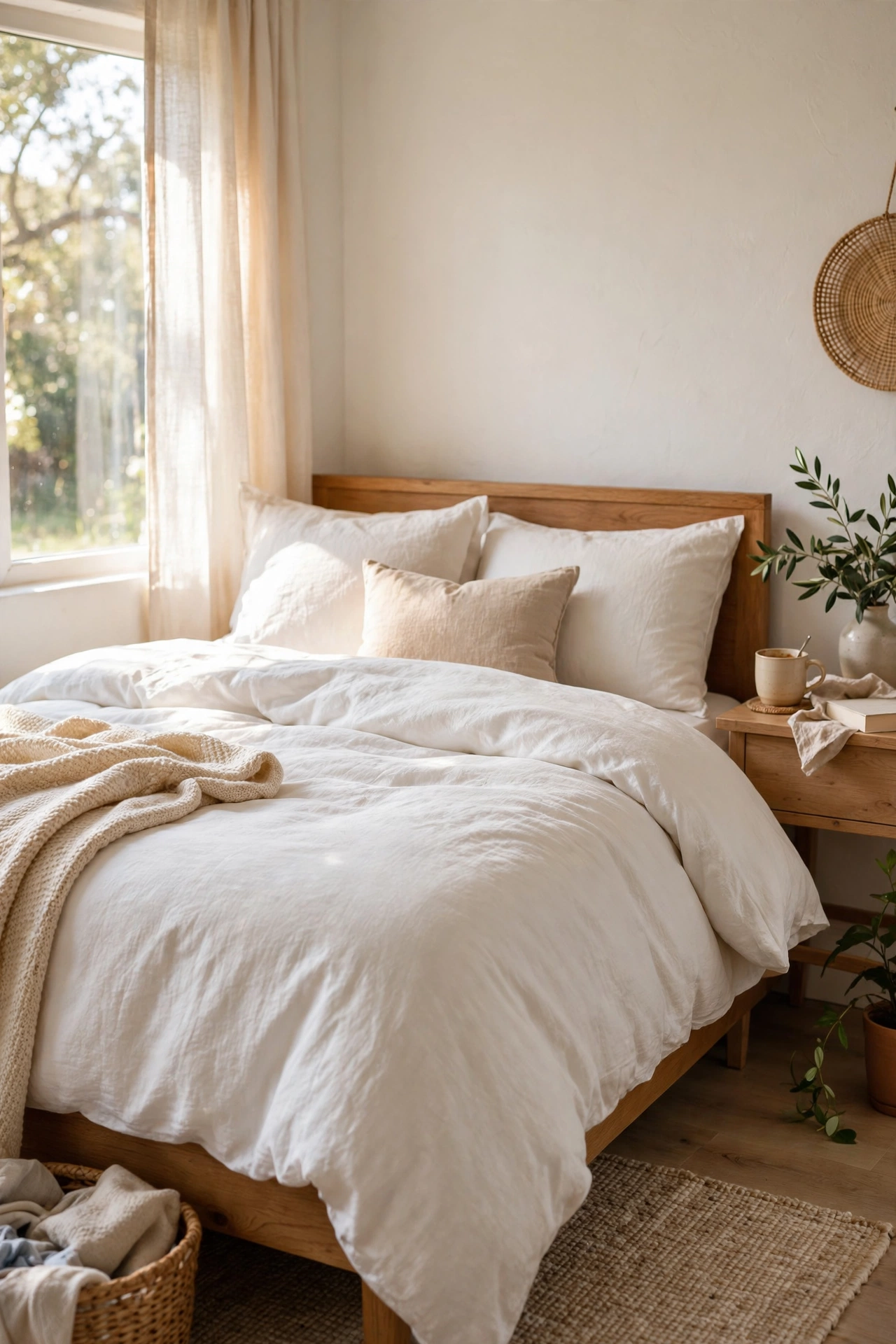 Bed dressed in a new warm white clearance duvet cover set