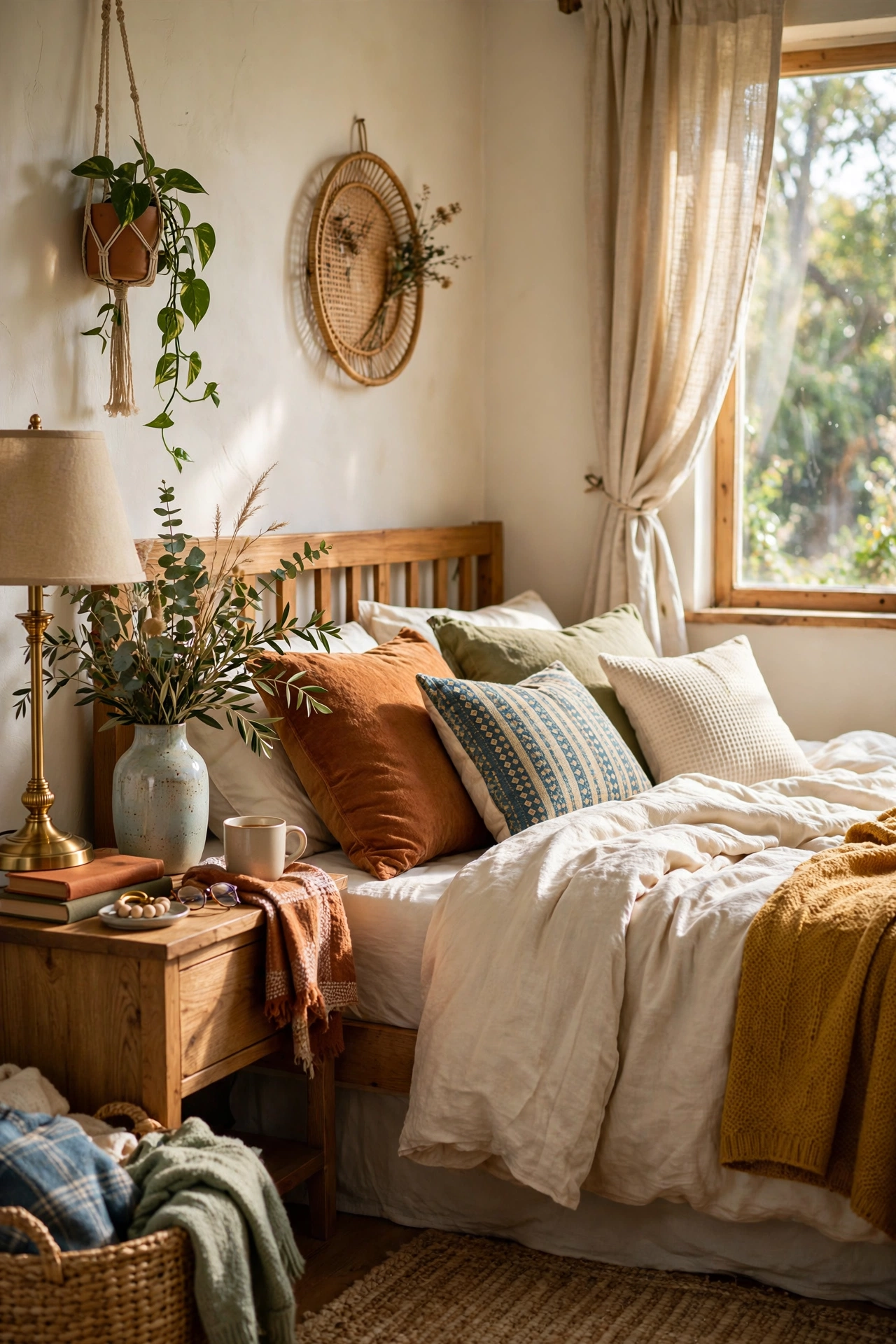 Bedroom styled with decor pieces swapped with a friend