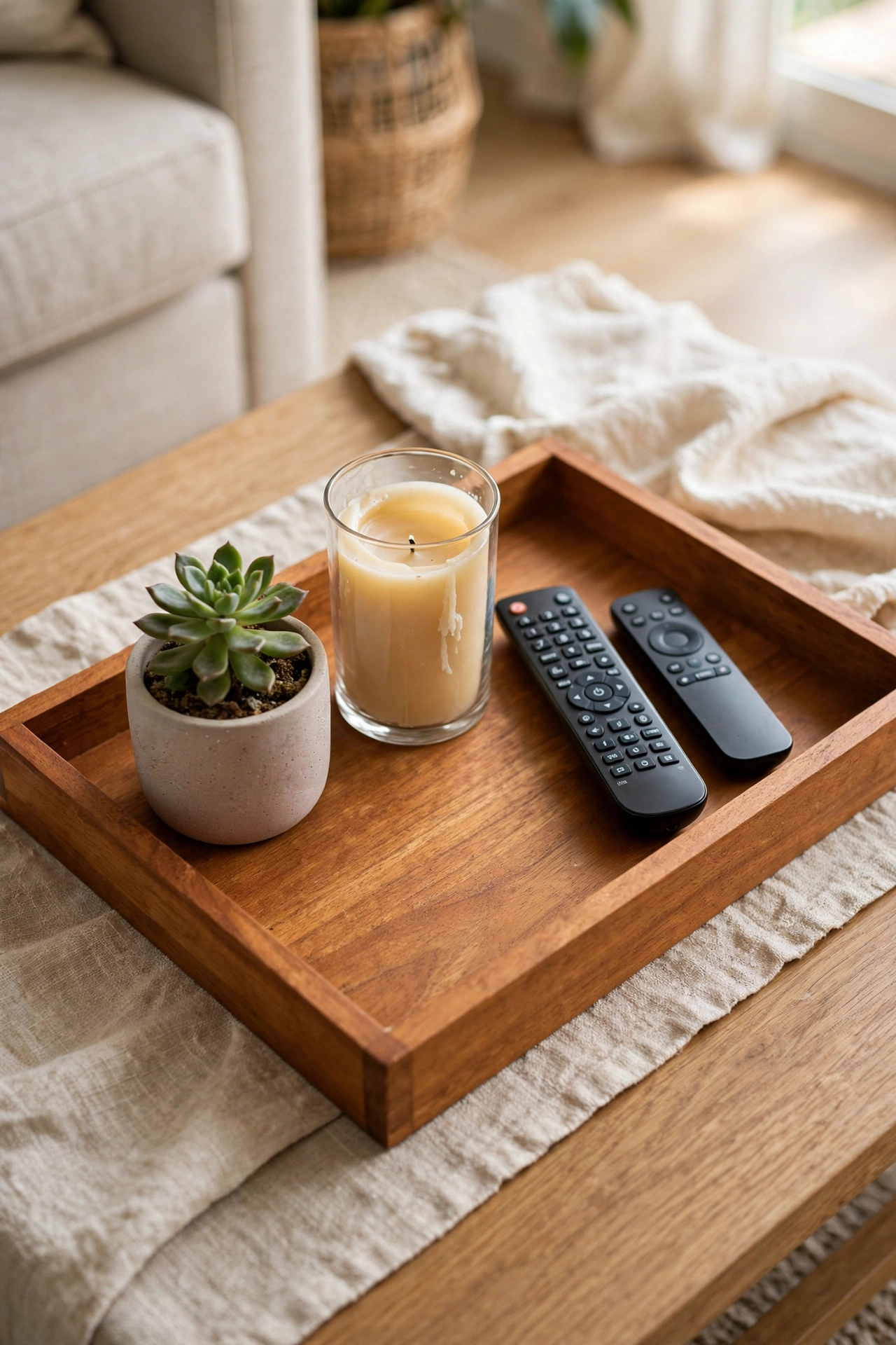 Solid wood thrifted serving tray styling a coffee table