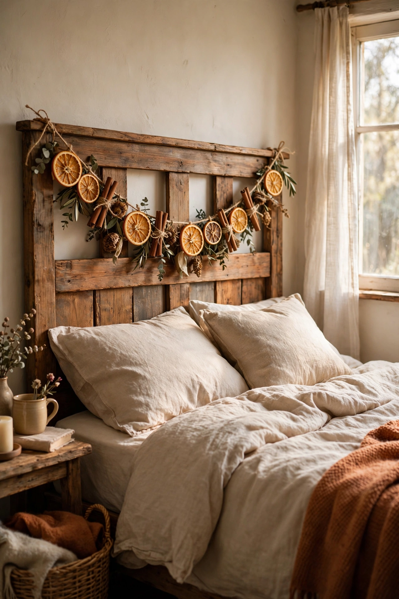 Handmade garland of dried orange slices and cinnamon sticks