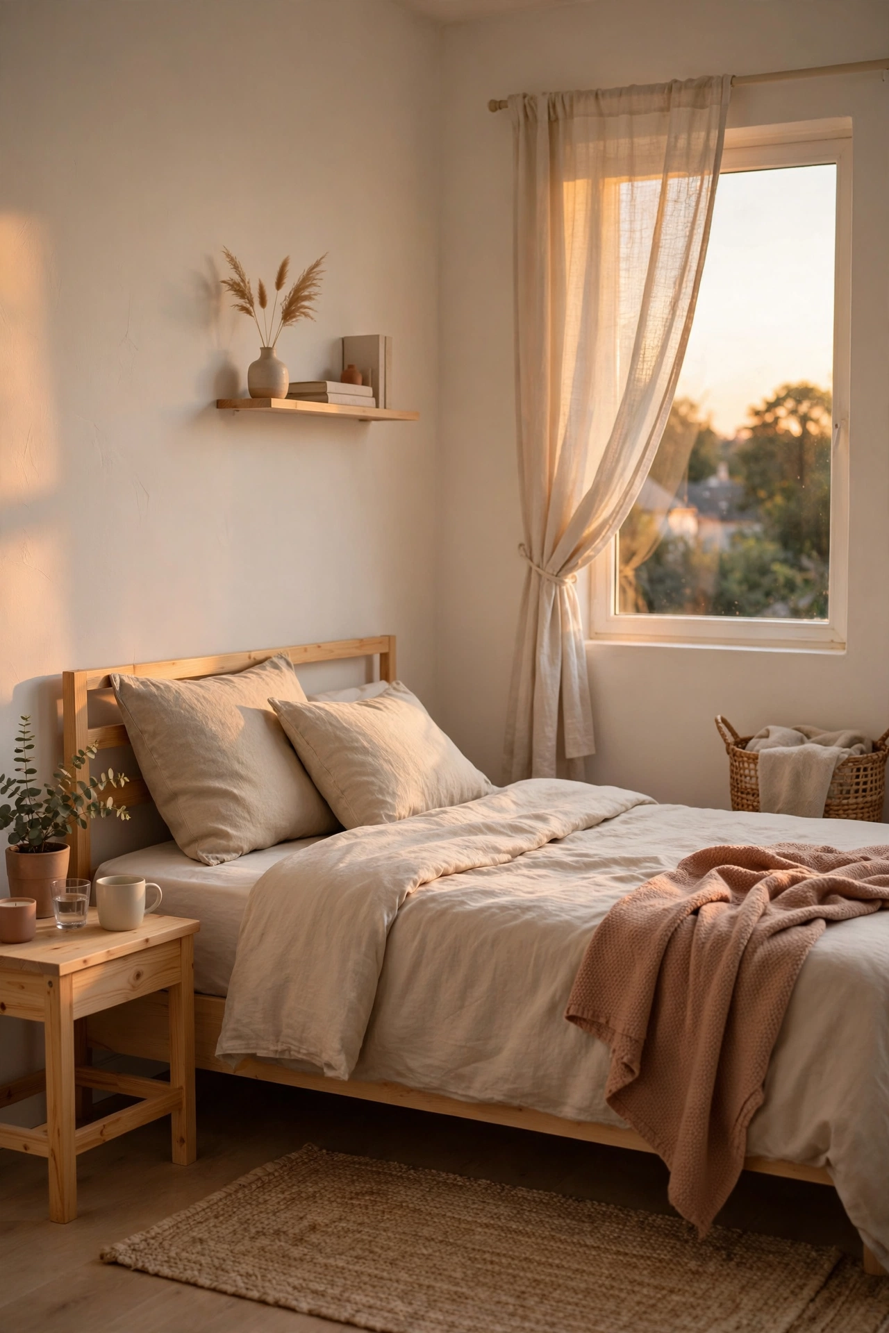 Tidy minimalist bedroom ready for the nightly reset routine
