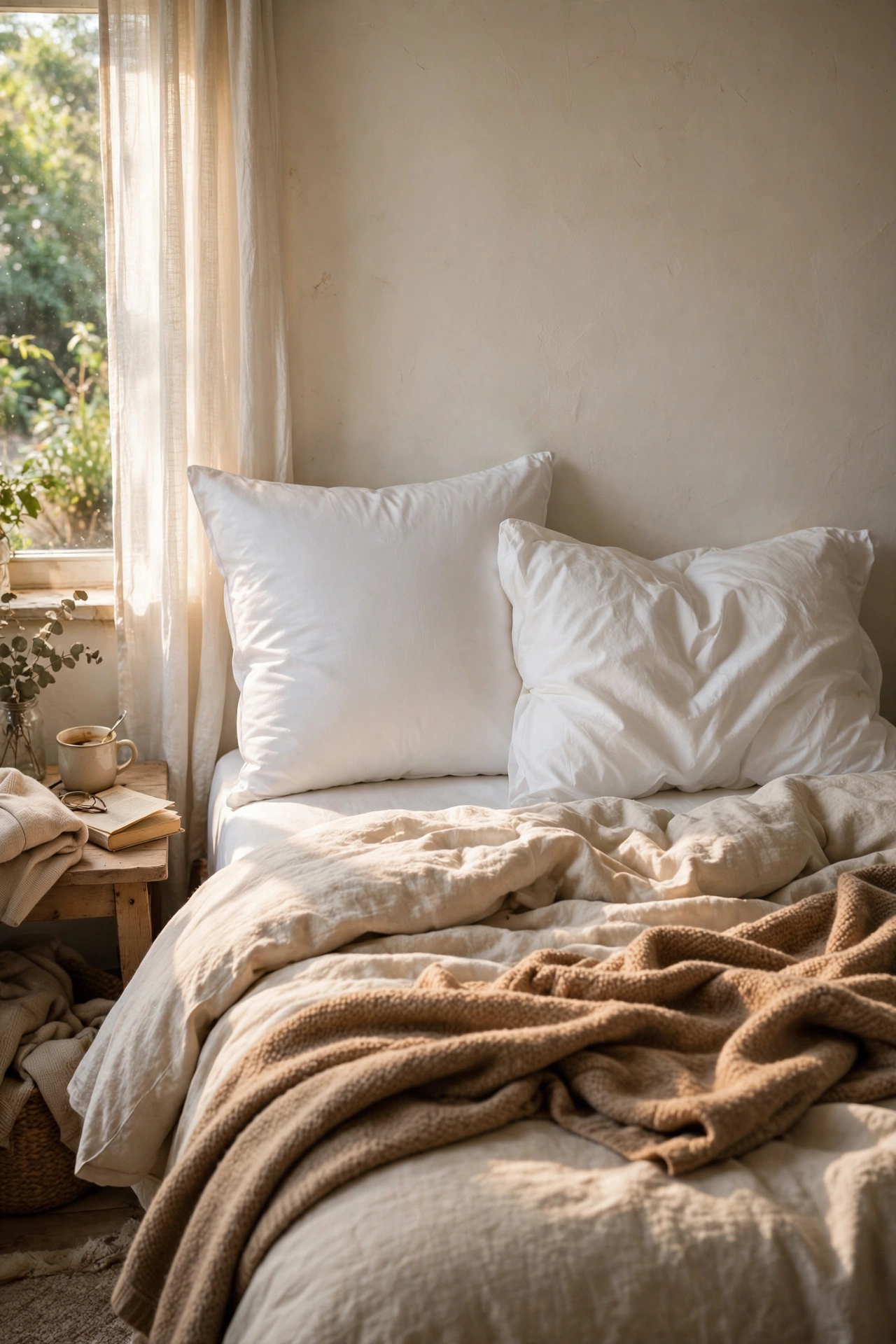 One firm and one soft pillow on a bed