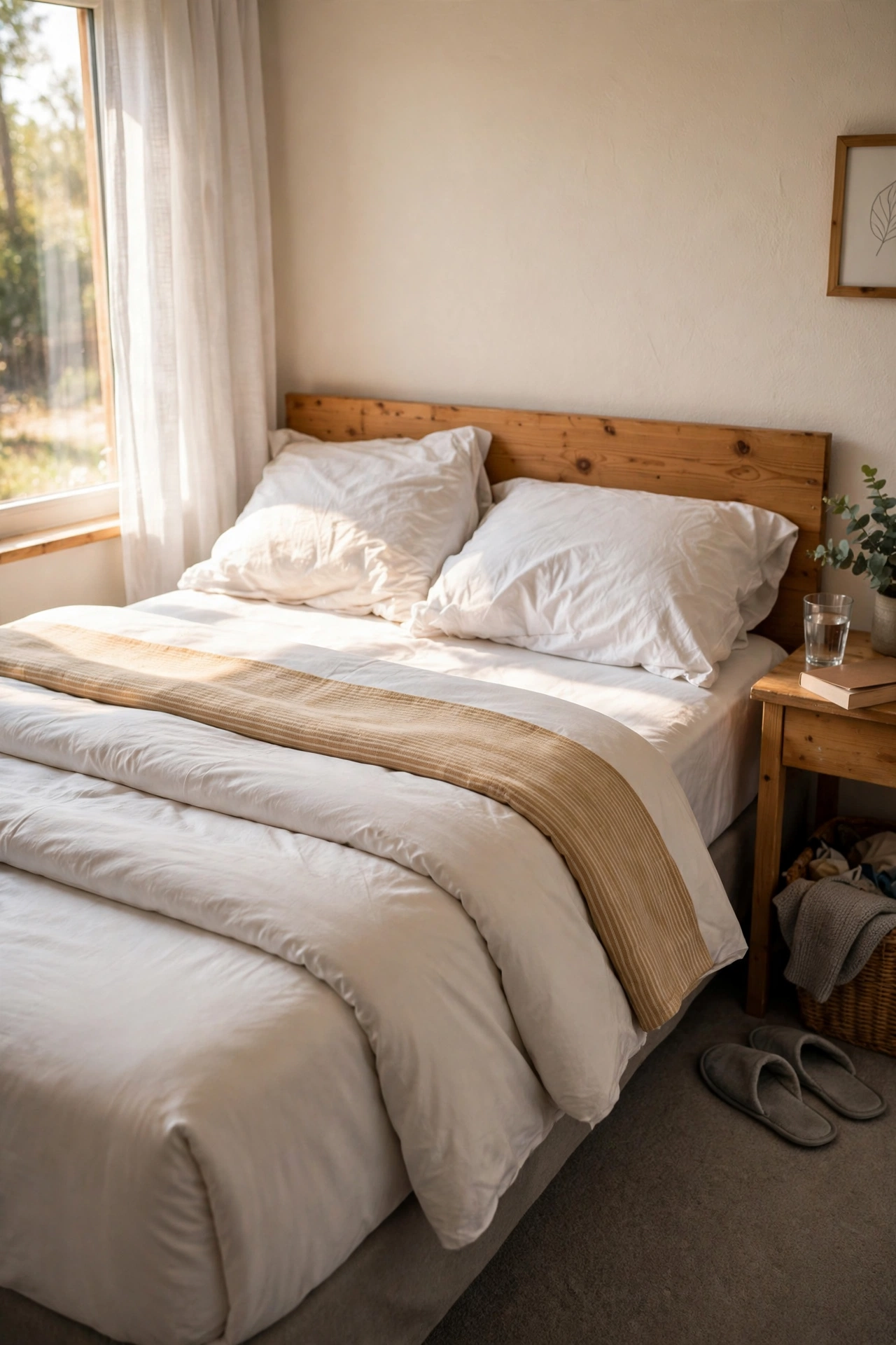 Duvet folded in thirds hotel style on a bed