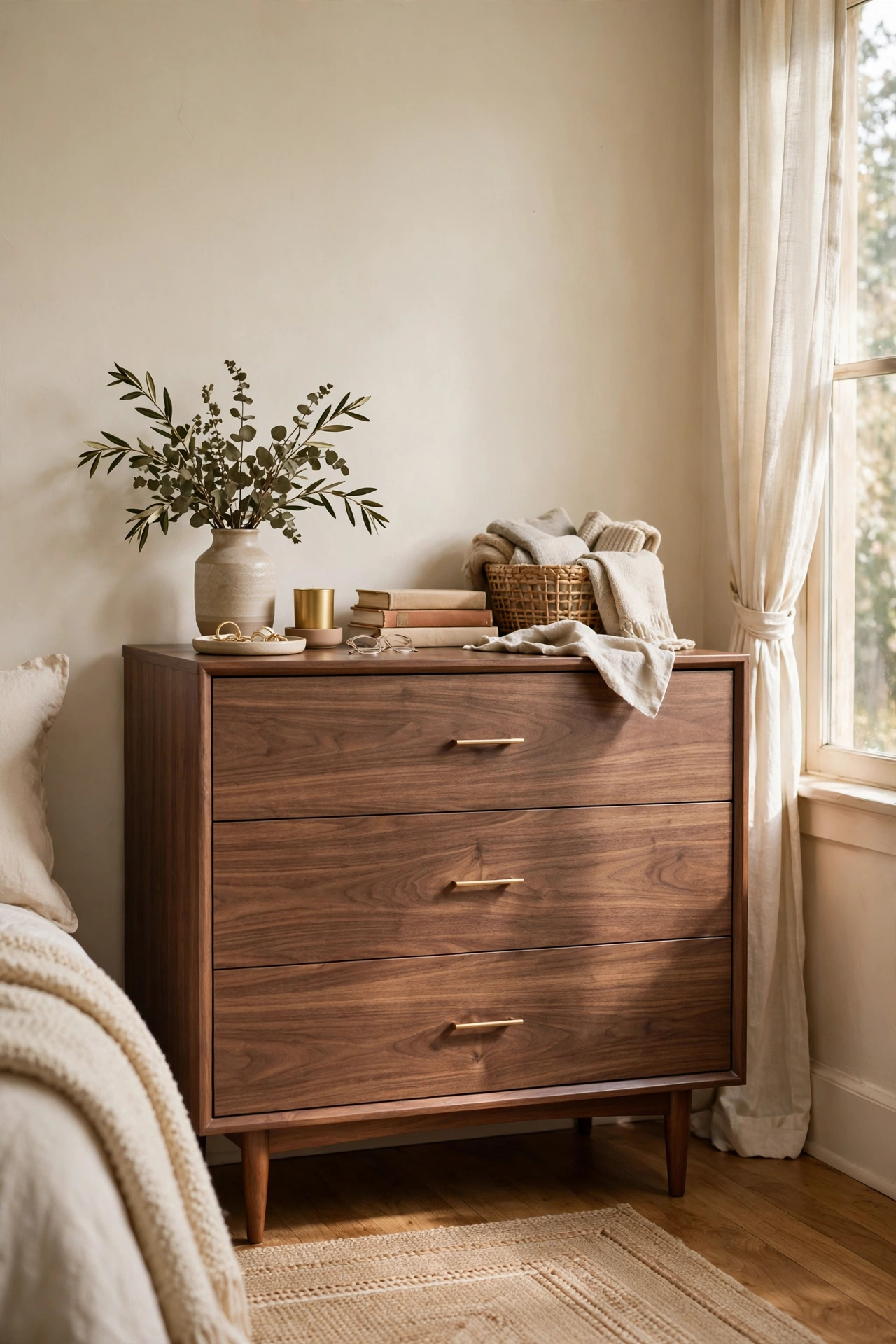 Dresser wrapped in walnut wood-grain vinyl wrap