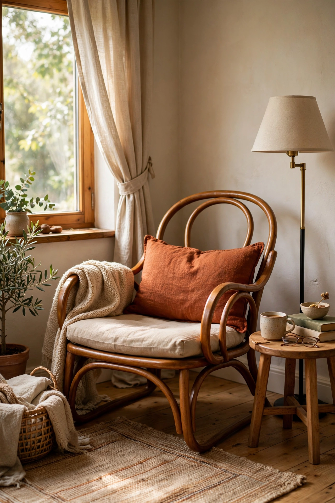 Bentwood lounge chair in a bedroom reading corner
