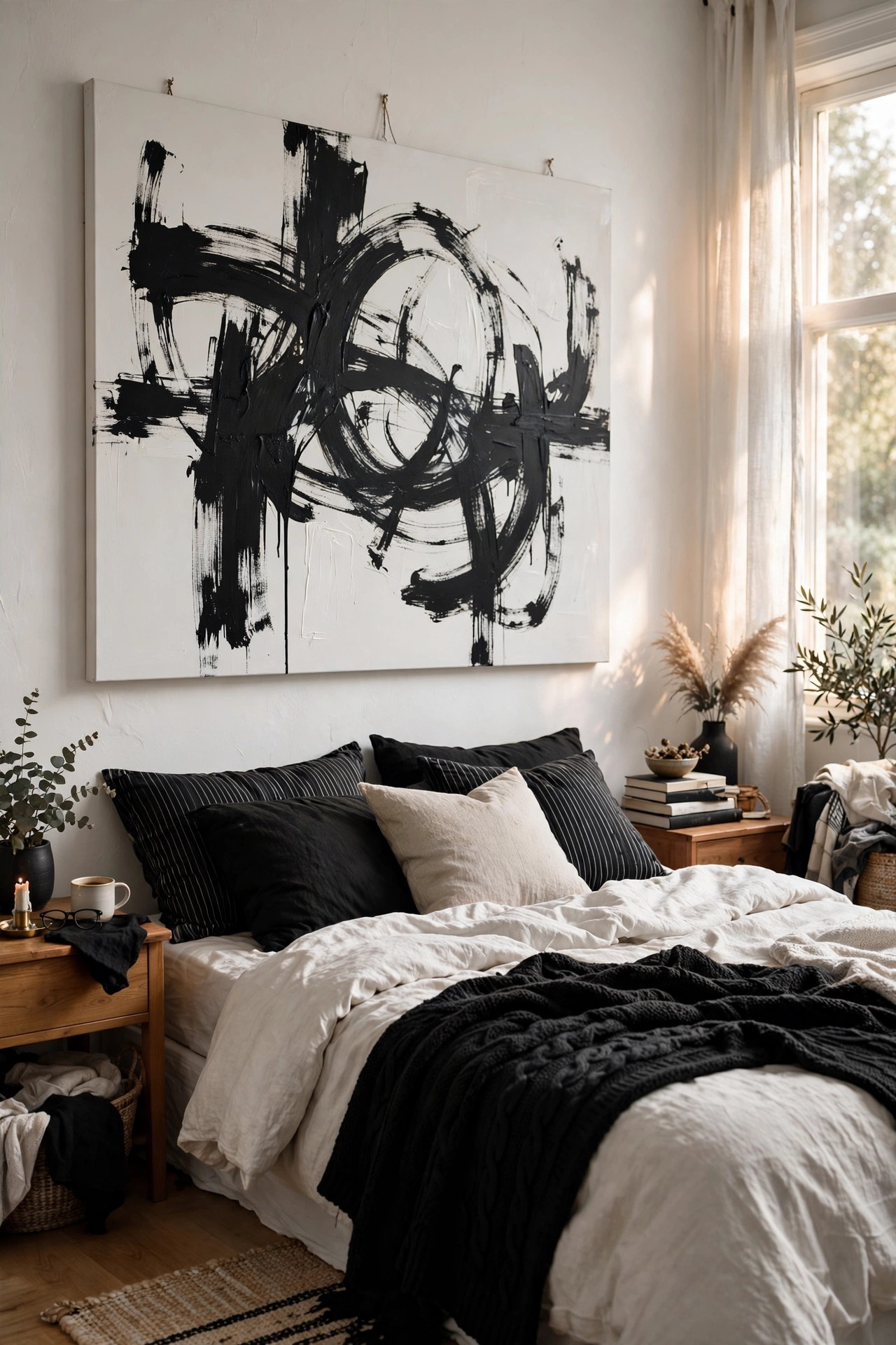 DIY abstract black and white canvas painting