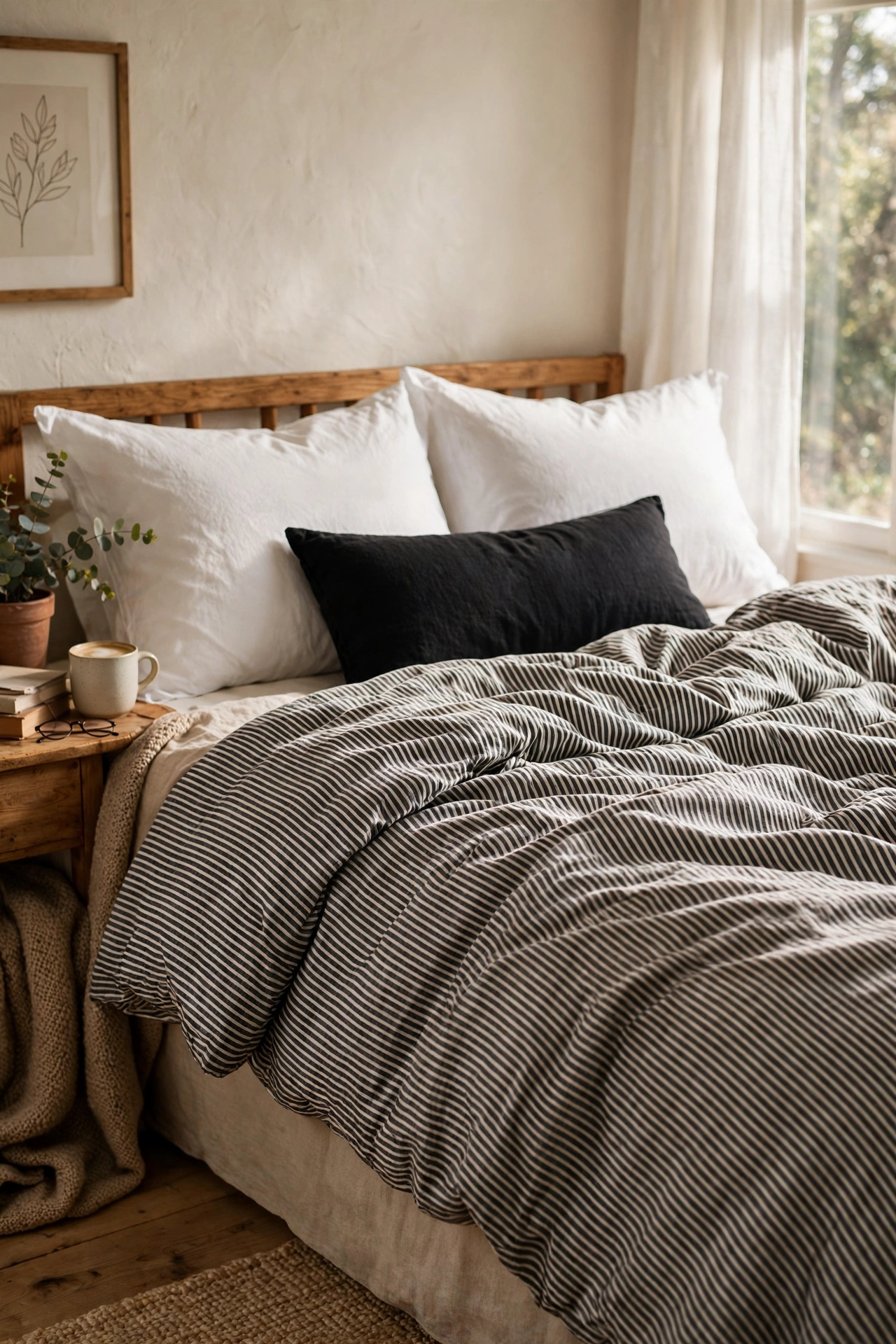 Black and white ticking stripe duvet cover