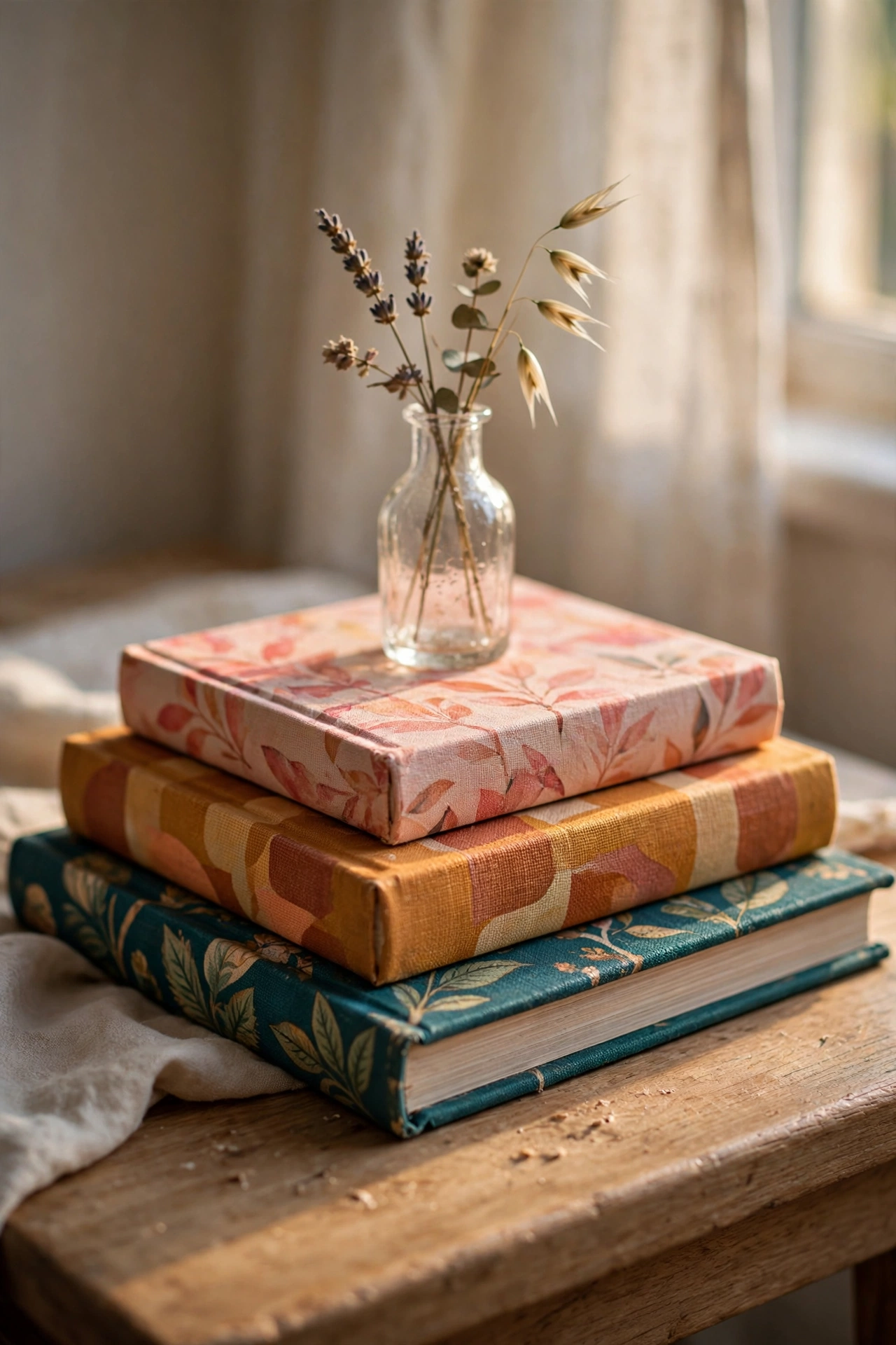 Short stack of decorative coffee table books