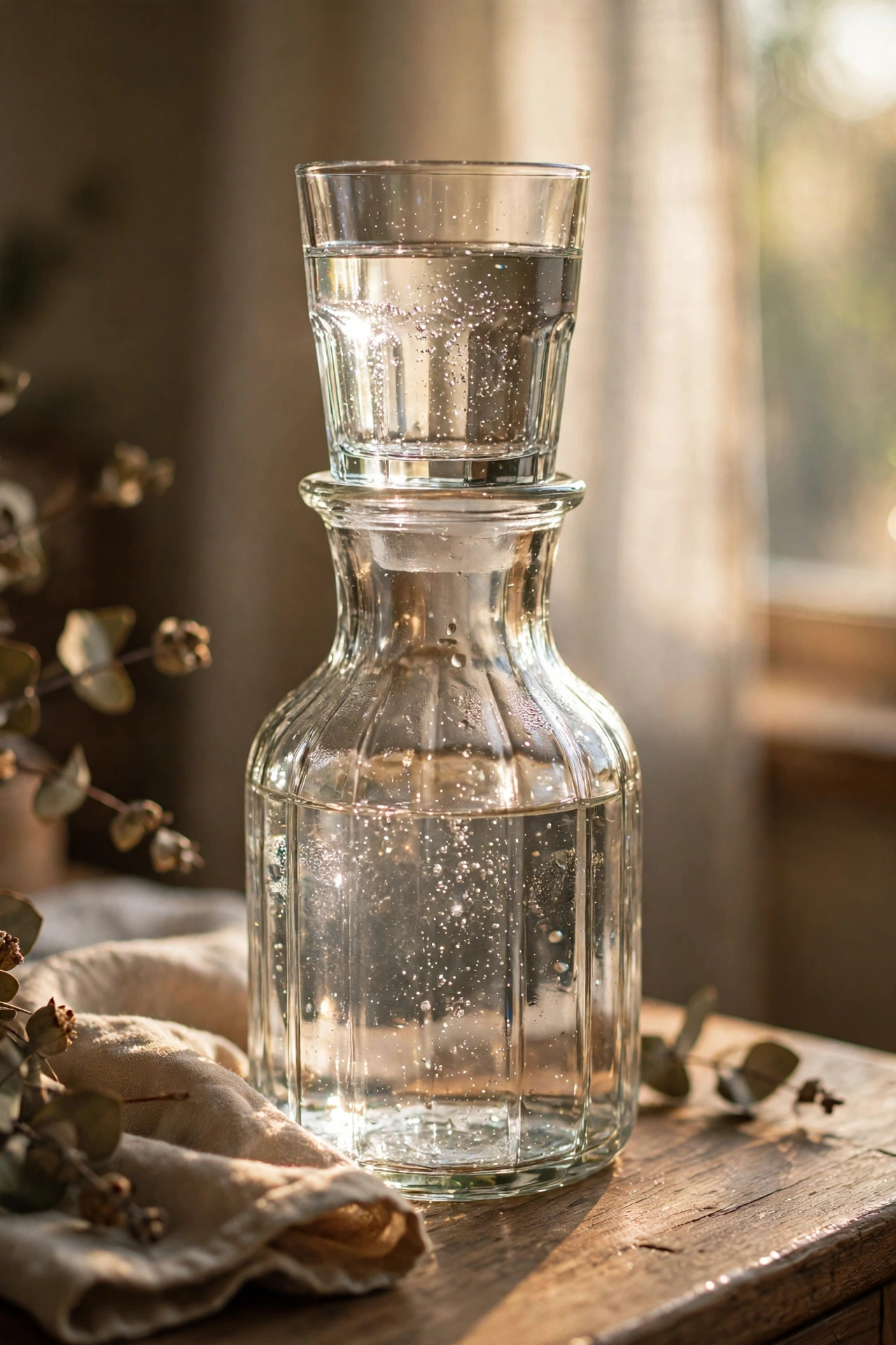 Glass carafe and tumbler for bedside water