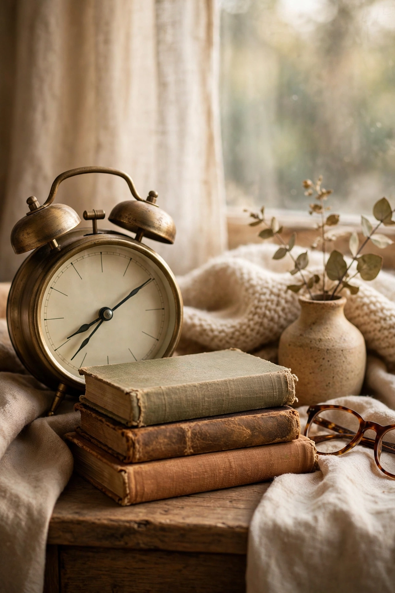 Vintage twin-bell alarm clock on nightstand