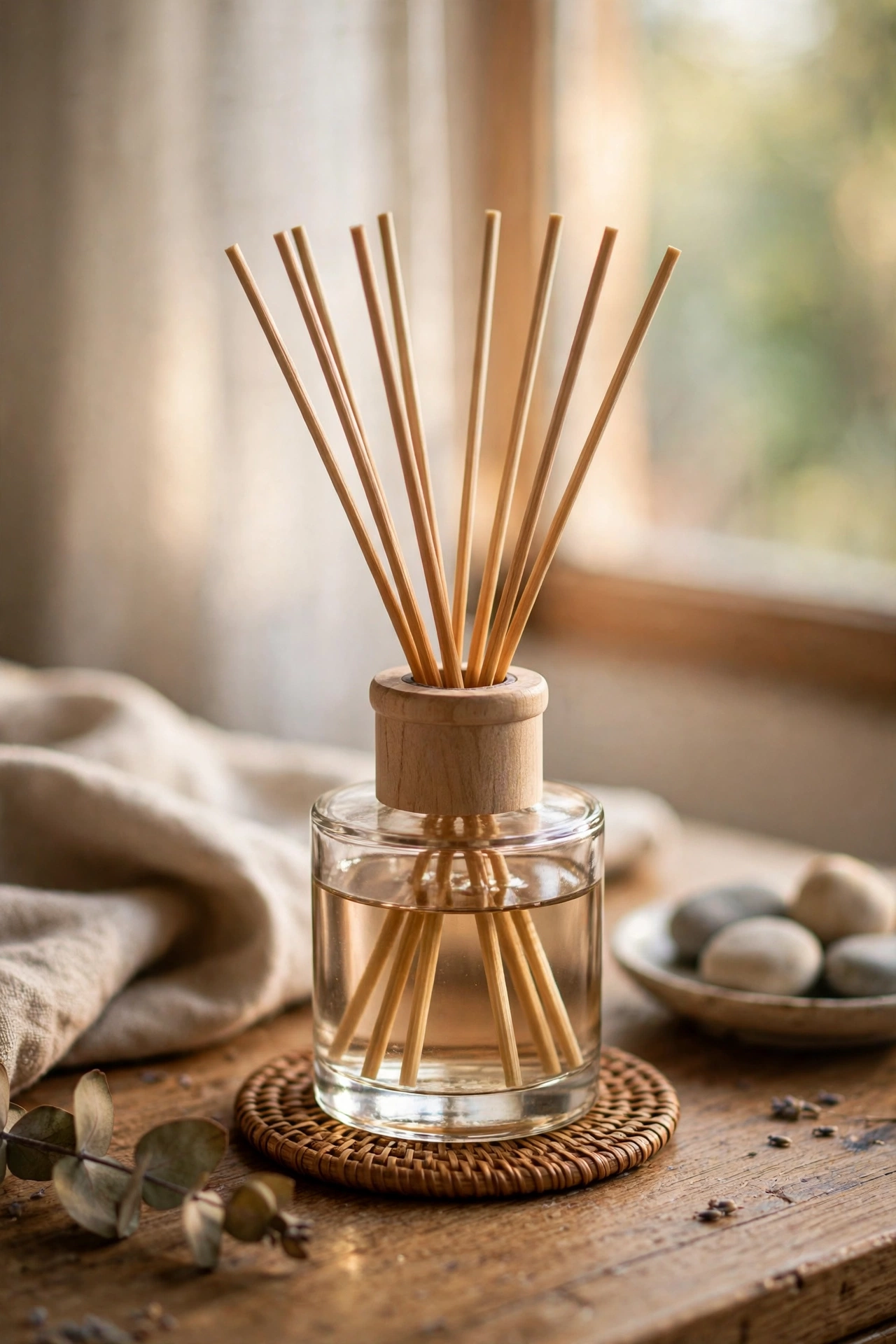 Reed aromatherapy diffuser with wooden cap