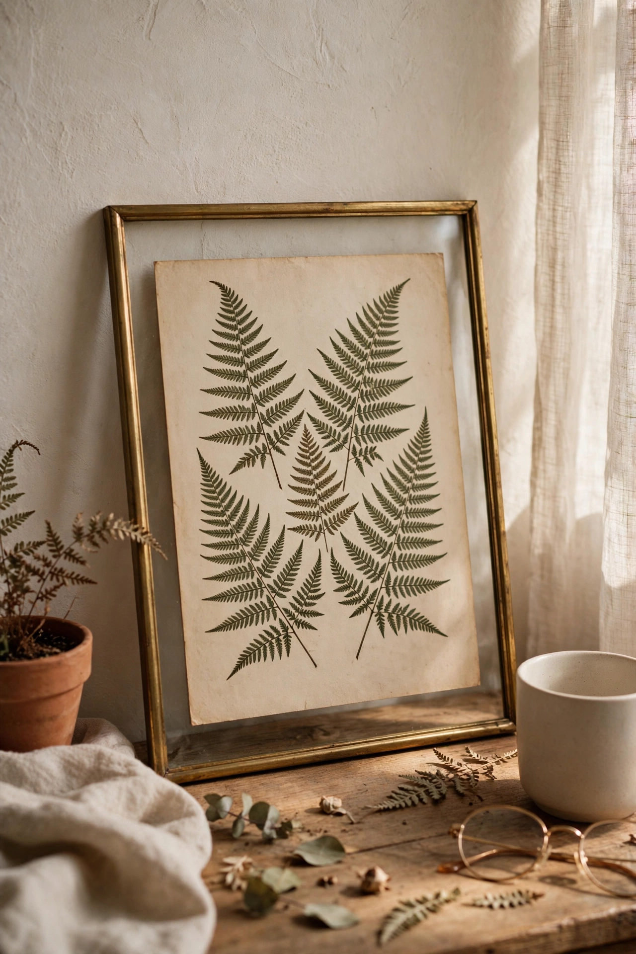 Brass frame with vintage botanical print