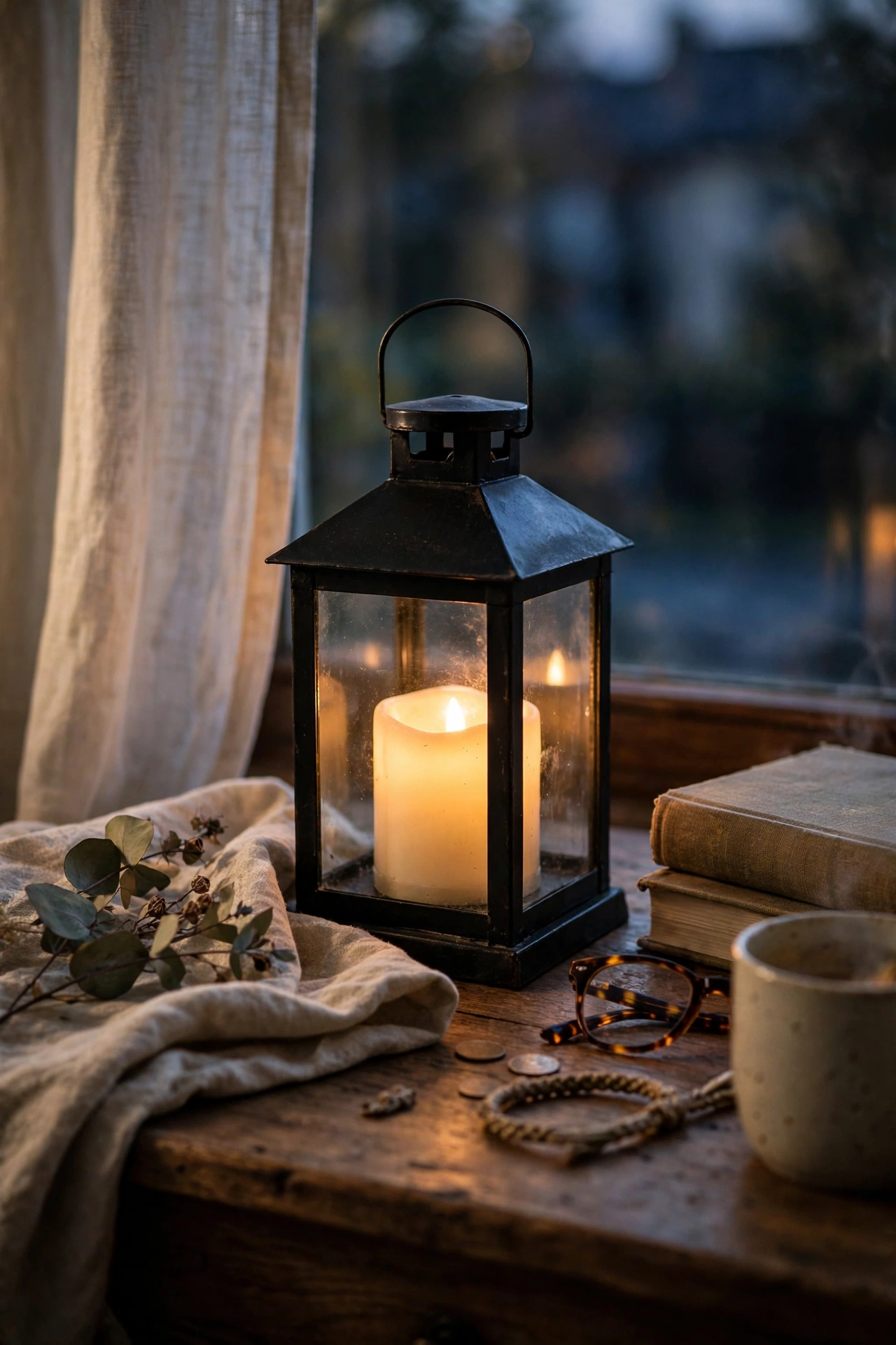 Mini tabletop lantern with flameless candle