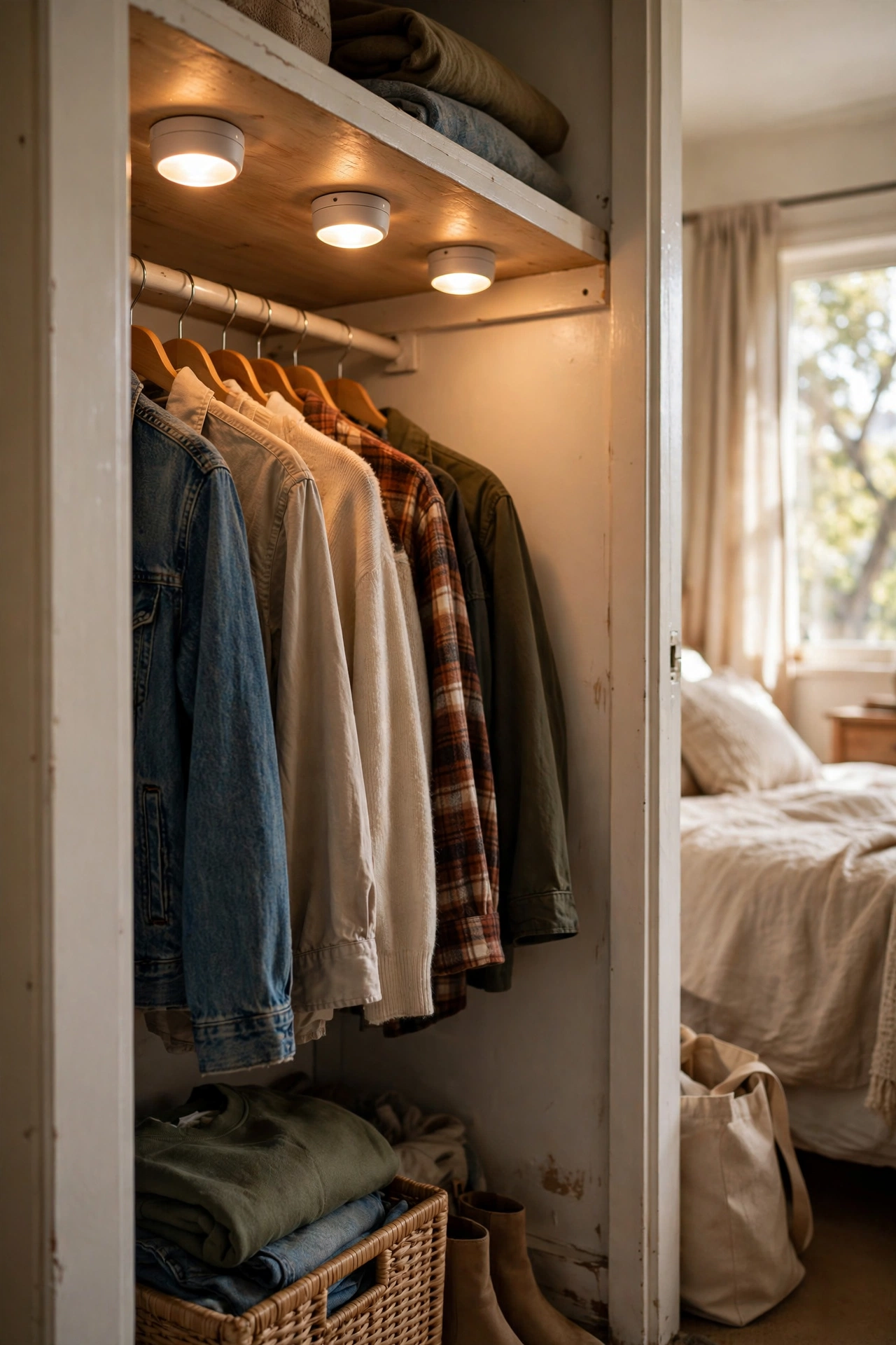 Stick-on motion sensor light inside a rental closet