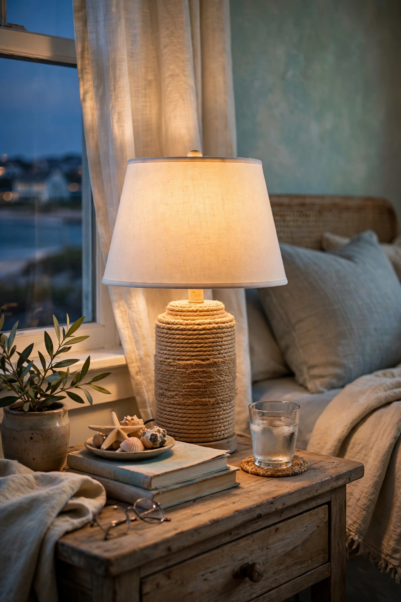 Table lamp with sisal rope wrapped base