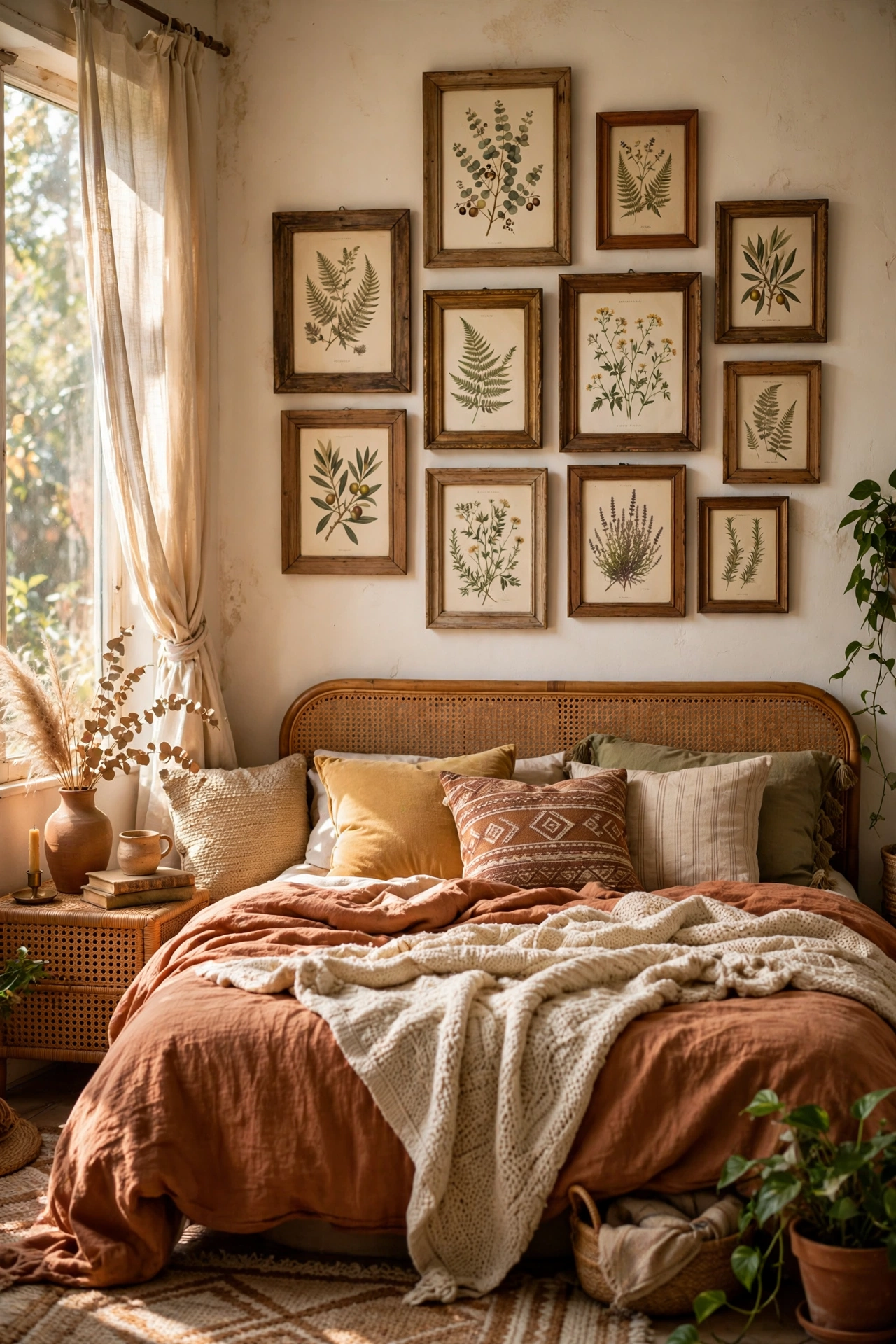 Gallery wall of mismatched thrifted wooden frames