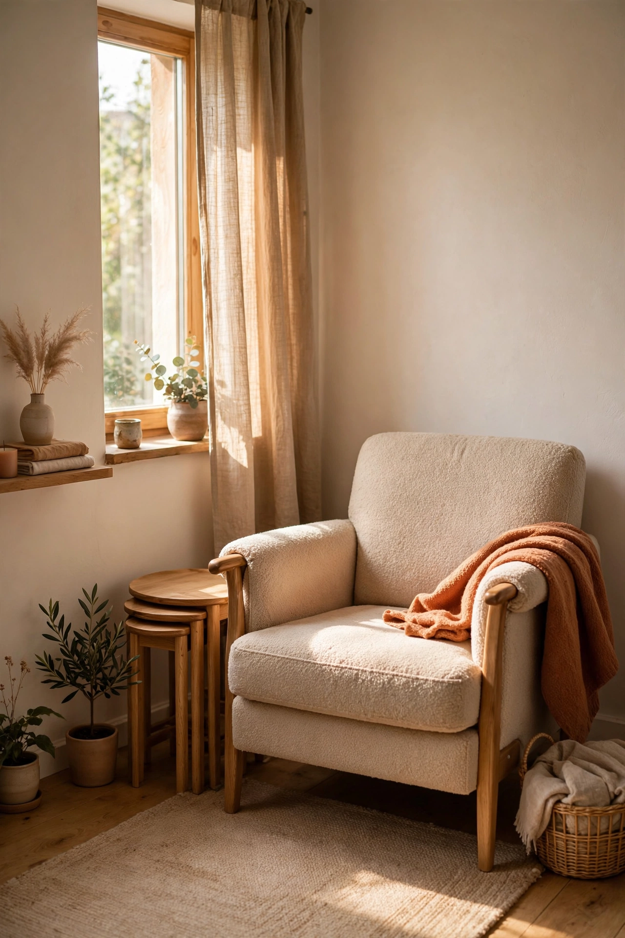 Nesting side tables tucked together in a small living room