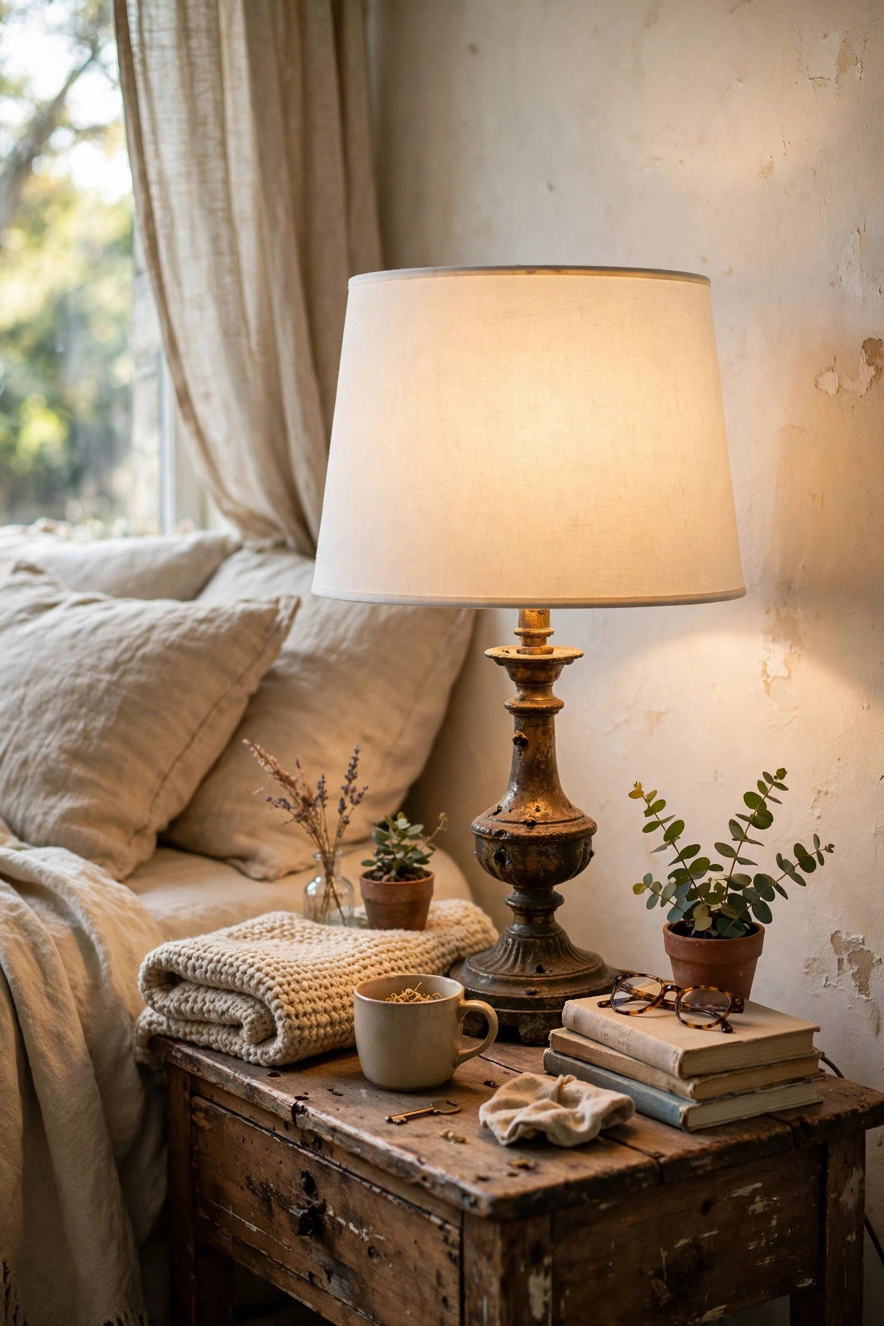 Old lamp with a new white drum shade