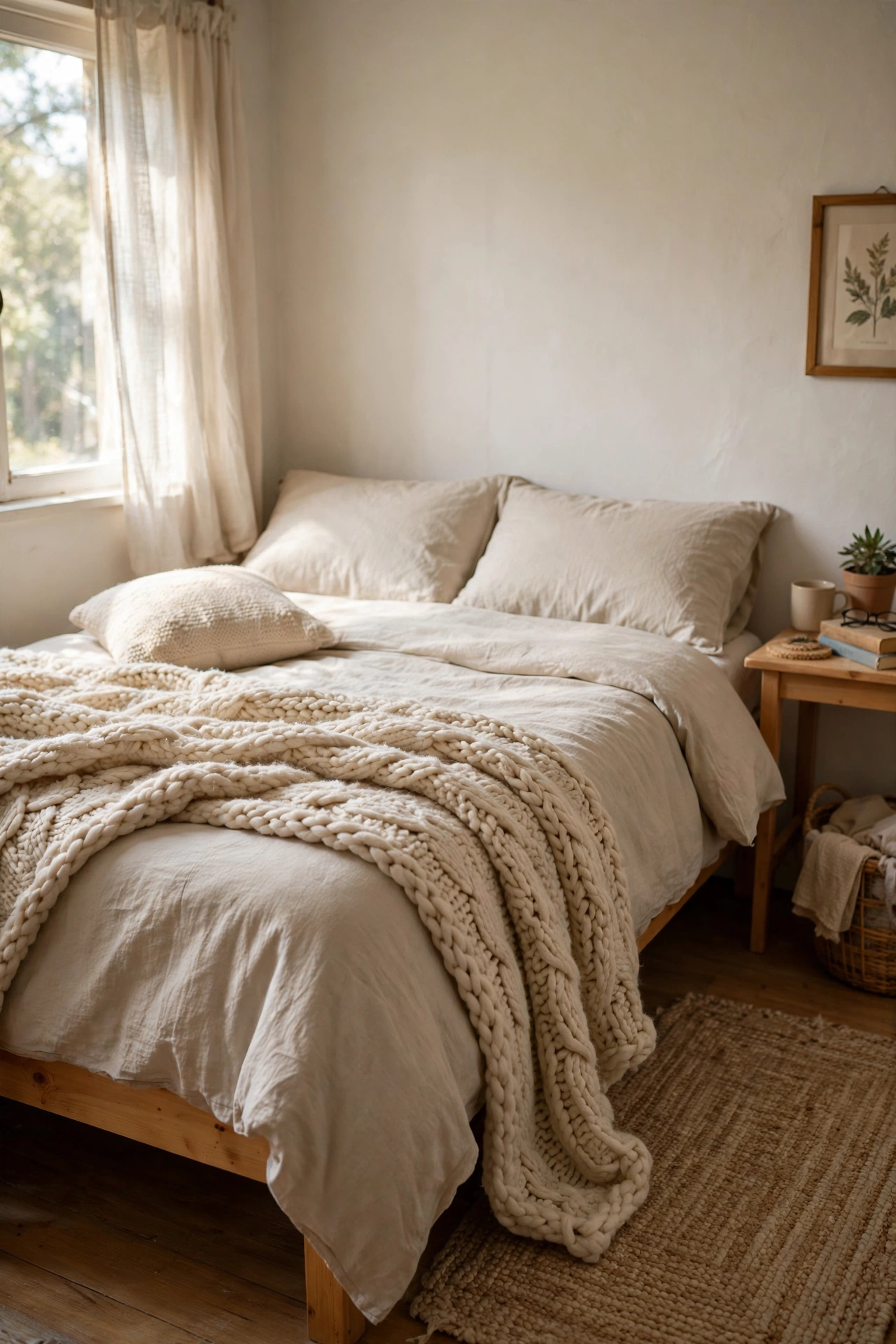 Chunky knit clearance throw on the foot of a bed