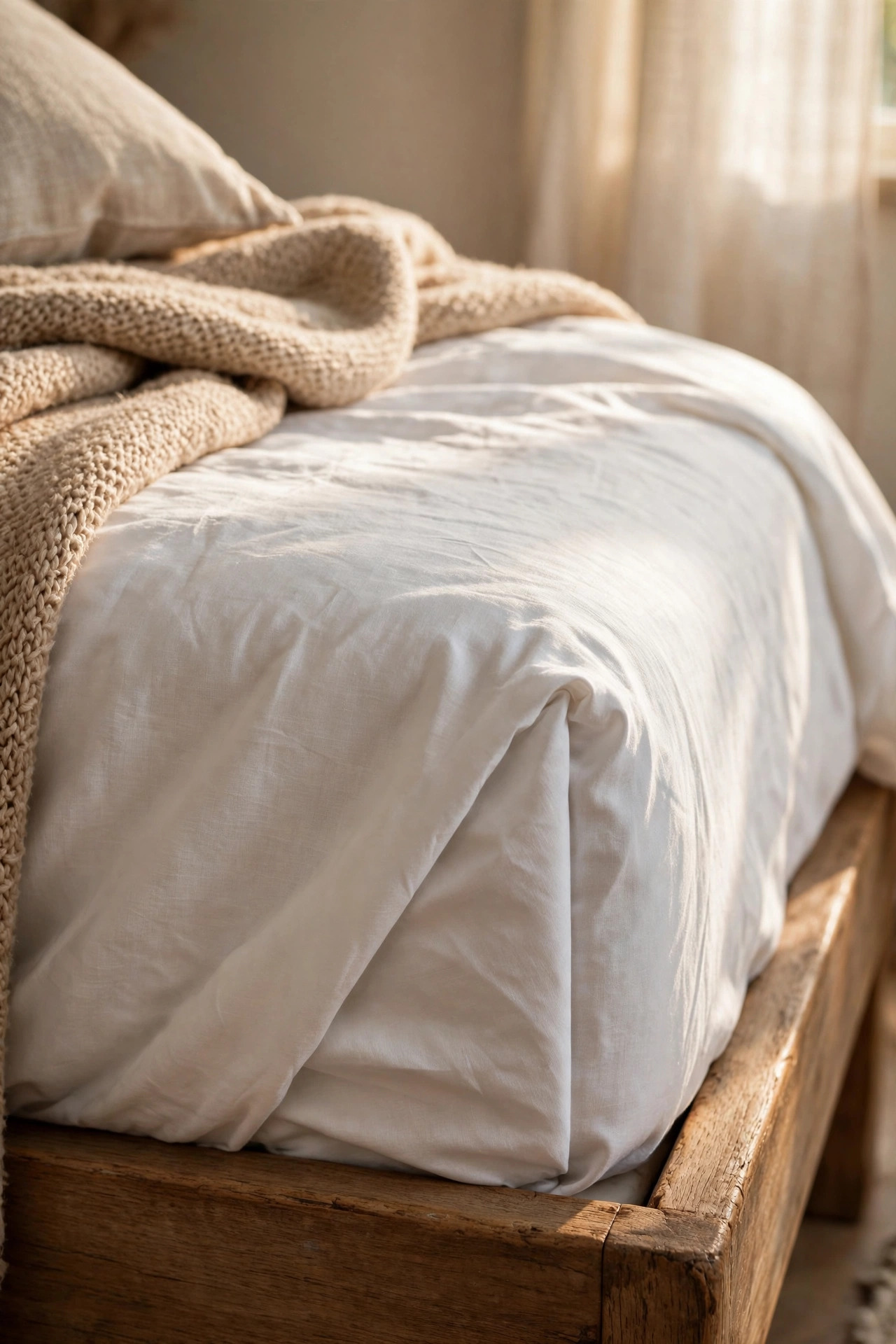 Bed with sharply tucked hospital corners on the sheet