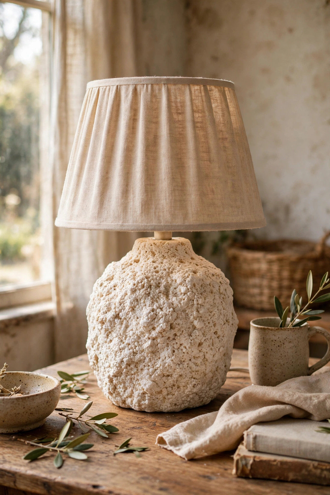 Lamp base painted with baking soda texture finish like stoneware