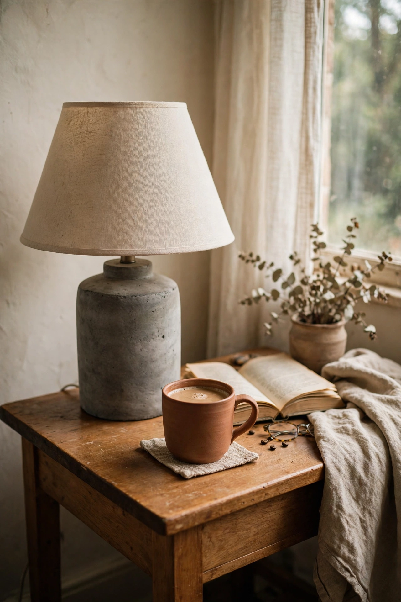 Lamp base painted to look like honed grey concrete