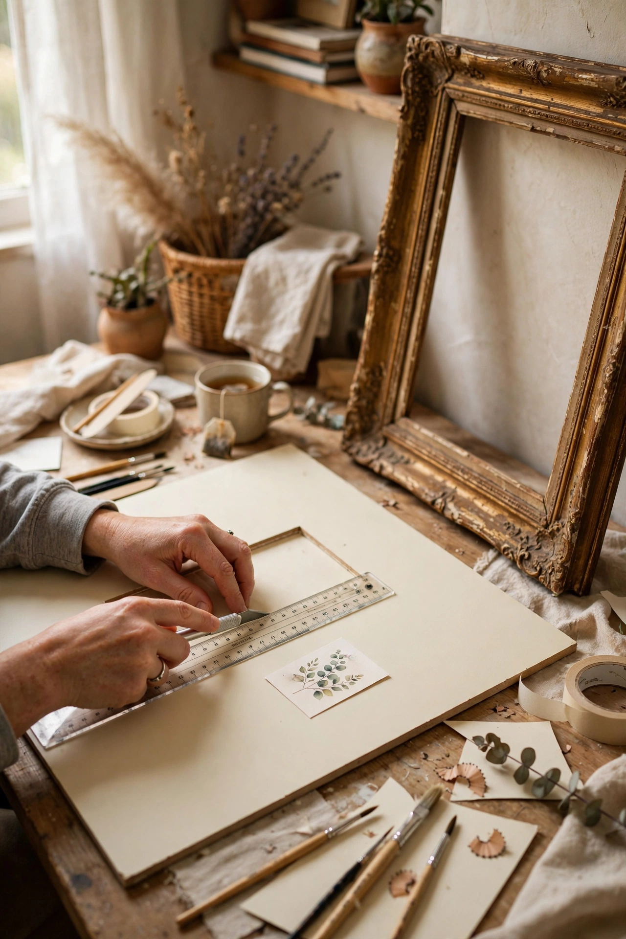 Tiny print in a large frame with an oversized cream mount