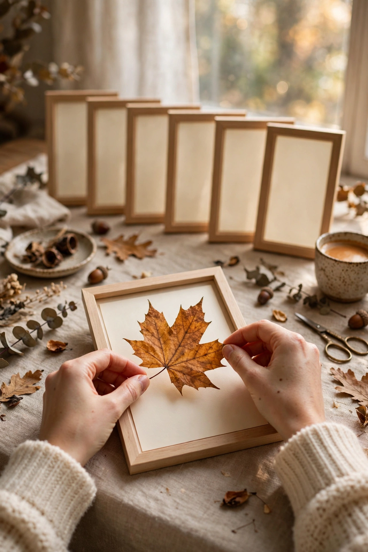 Pressed autumn leaves framed in matching slim frames