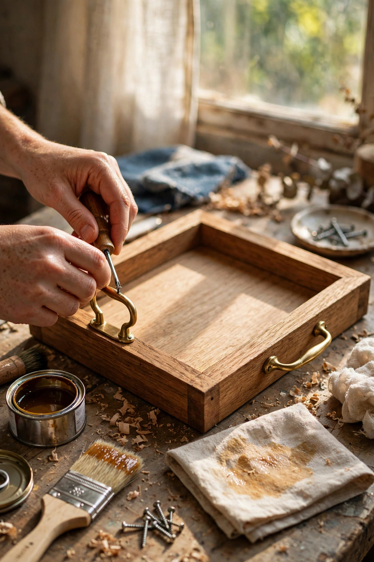 Picture frame with cup handles converted into a serving tray