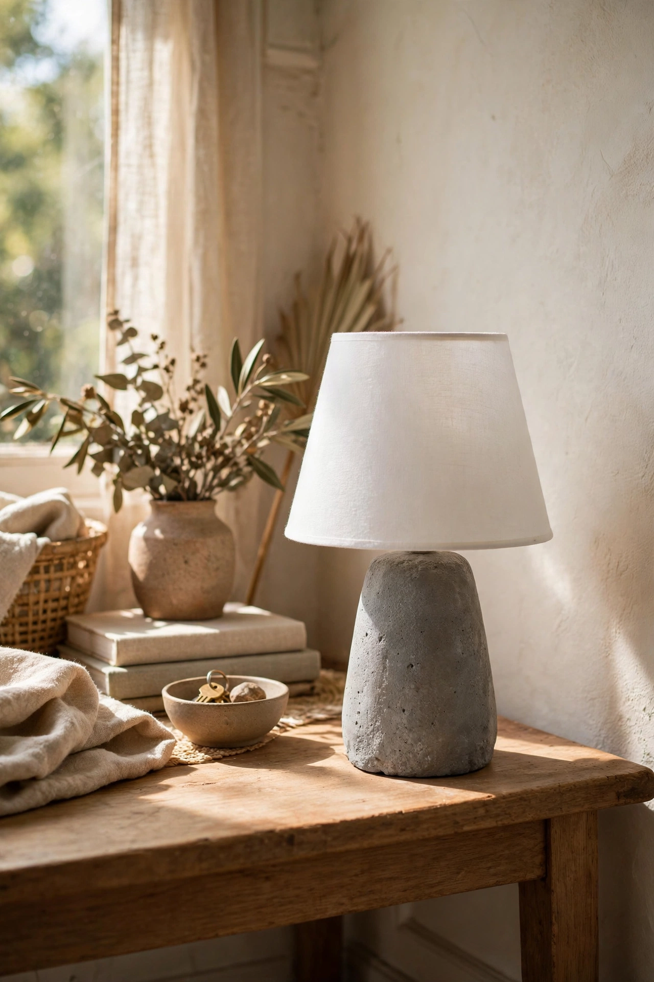 Small table lamp with handmade concrete base