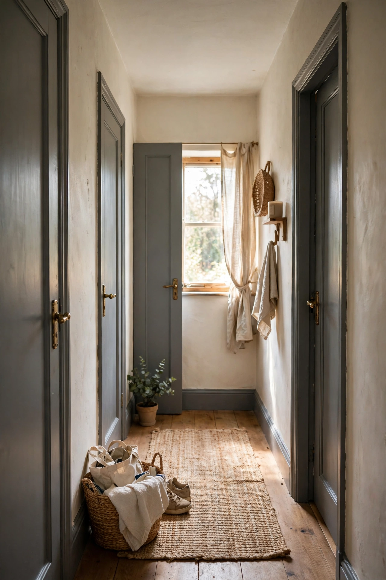 Interior hallway doors painted soft charcoal grey looking elegant