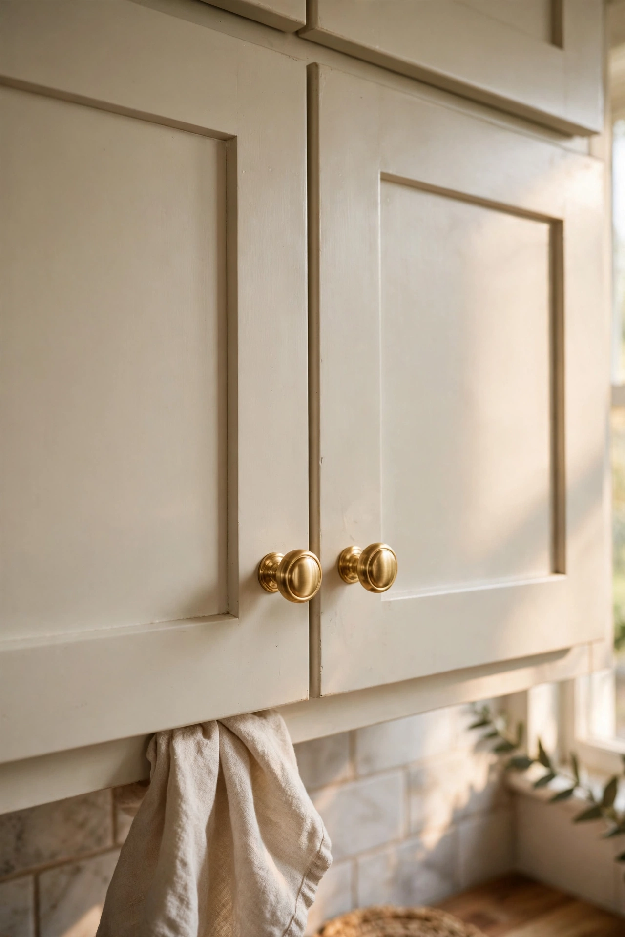 Kitchen cabinet with new matching knobs, a quick one-hour DIY decor upgrade