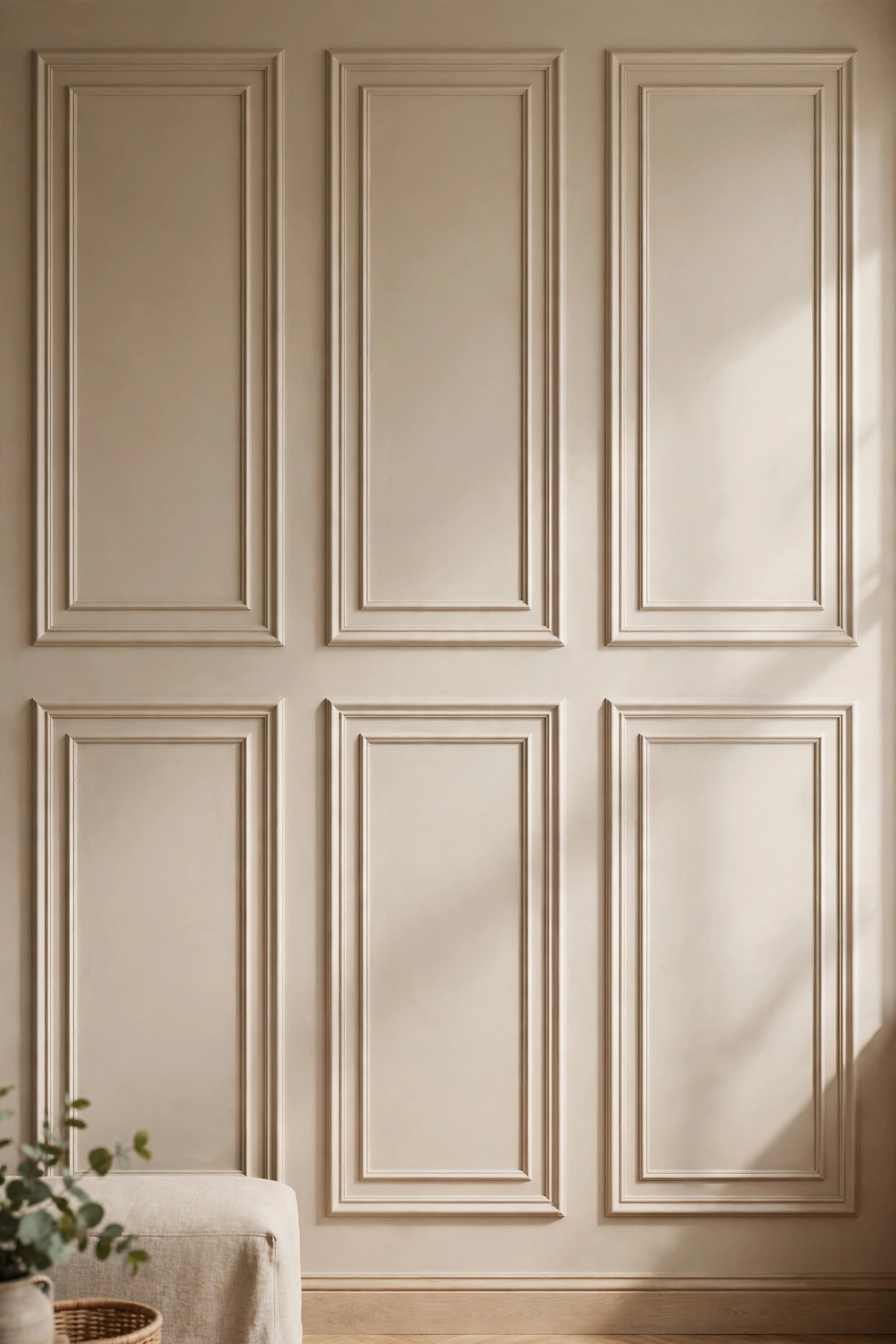 Picture frame wall molding rectangles painted wall color in living room