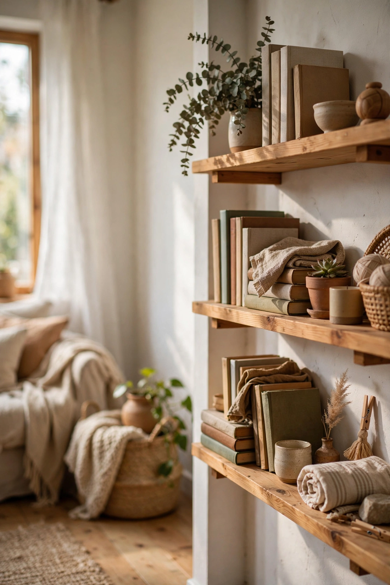 Beautifully styled shelves following the rule of thirds with books and objects