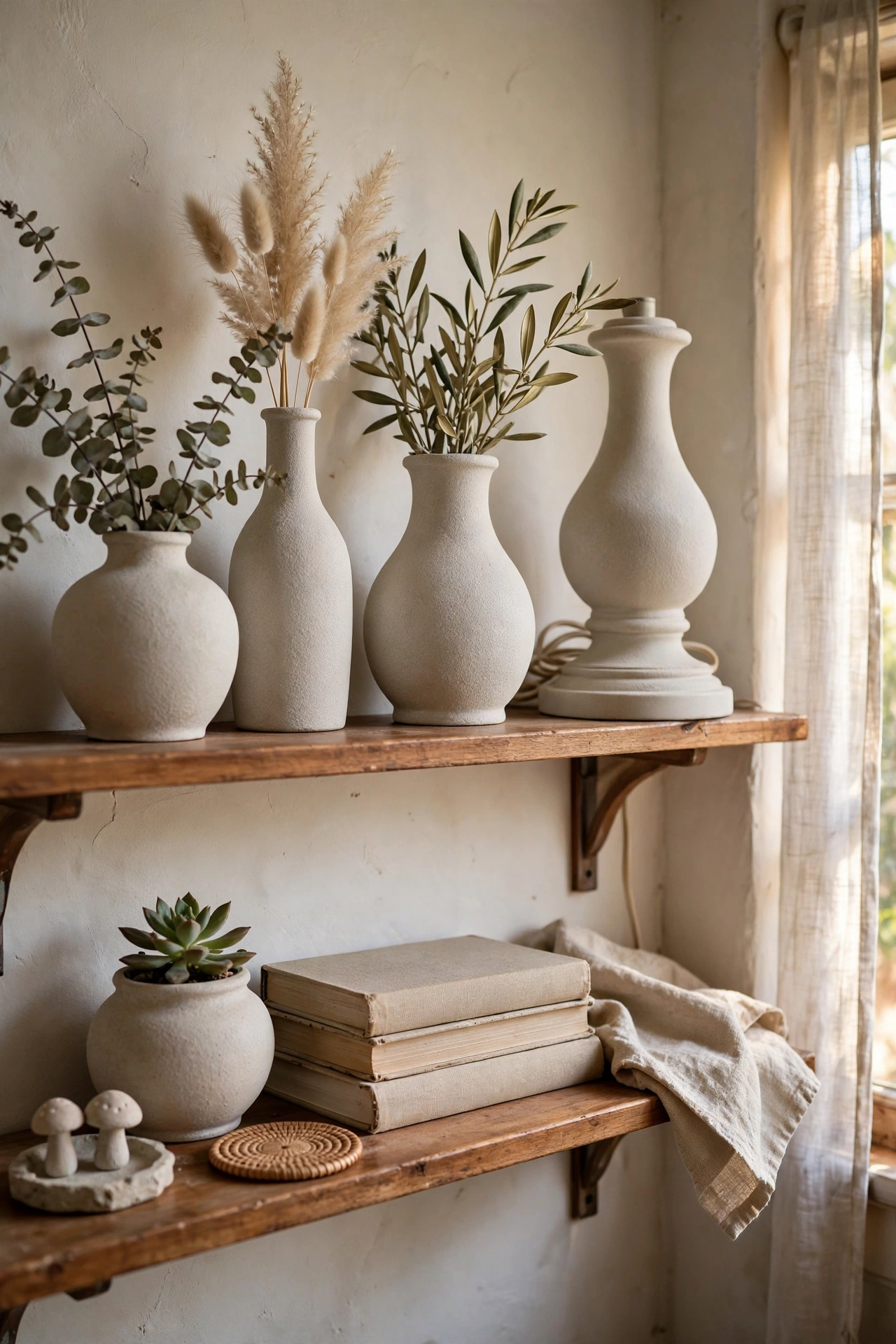 Collection of thrifted vases spray-painted in matching matte ceramic finish