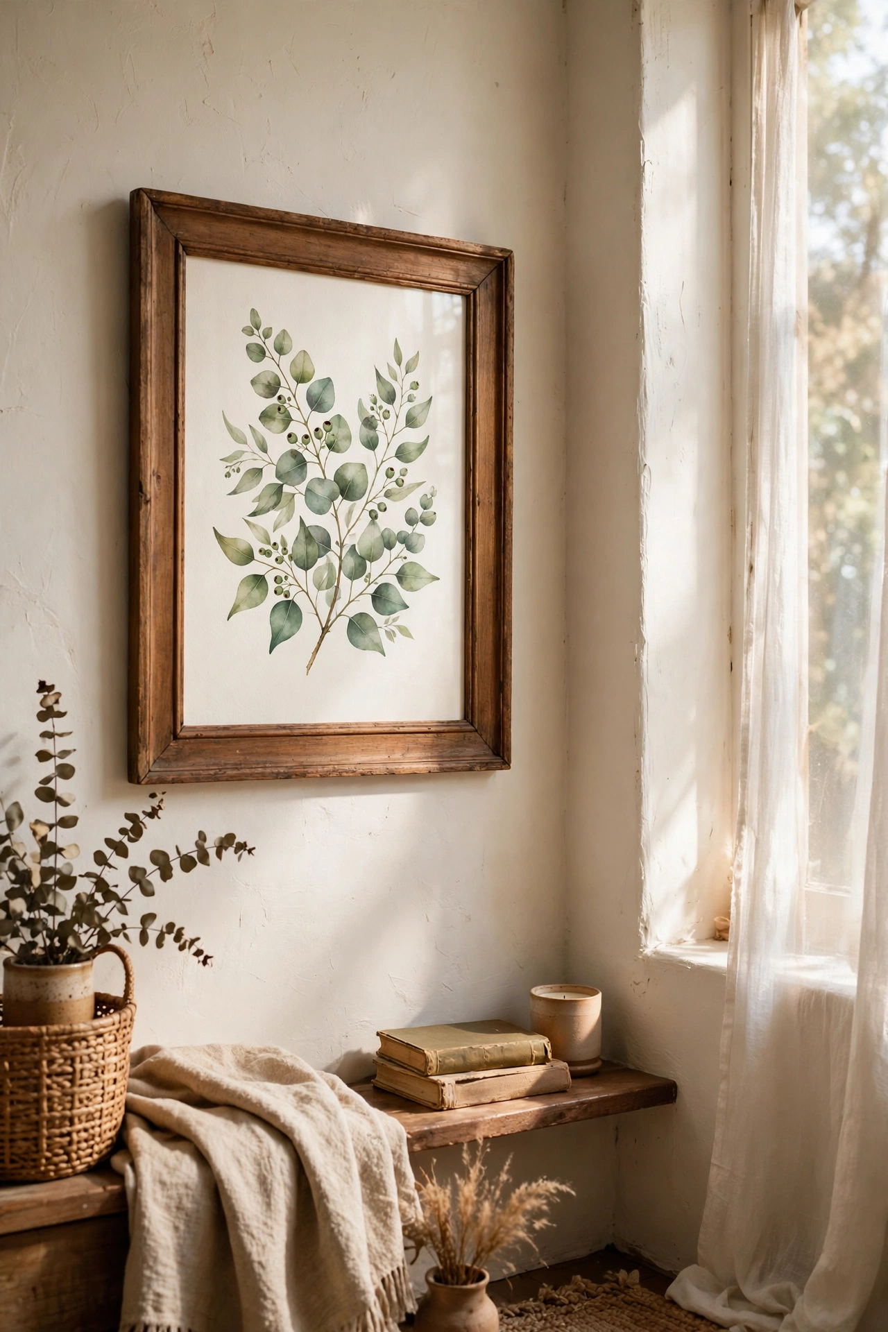 Thrifted solid wood frame with a fresh botanical printable inside