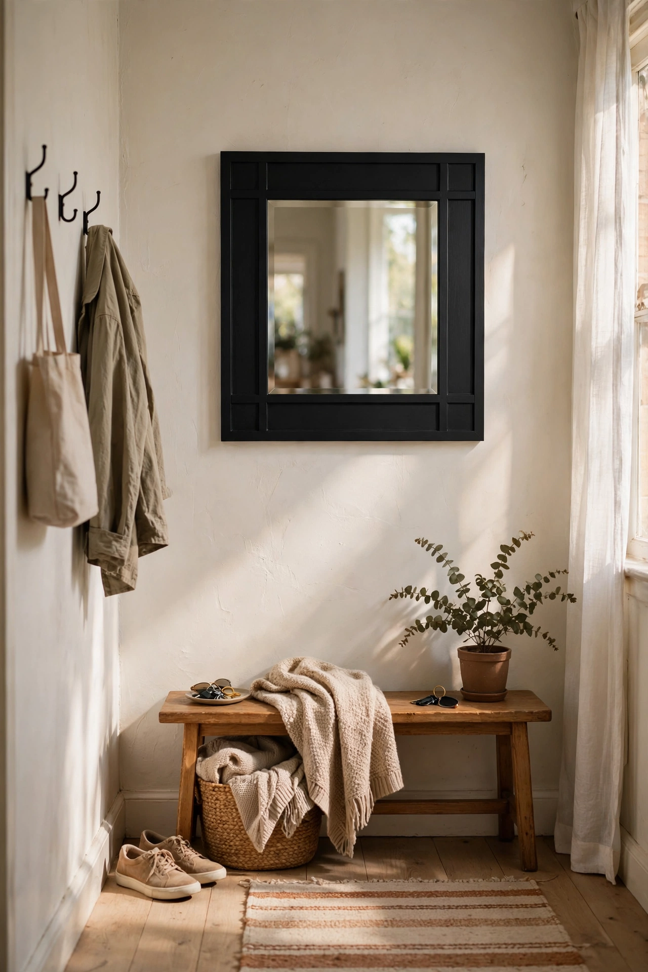 Square mirror with shaker-style trim painted matte black