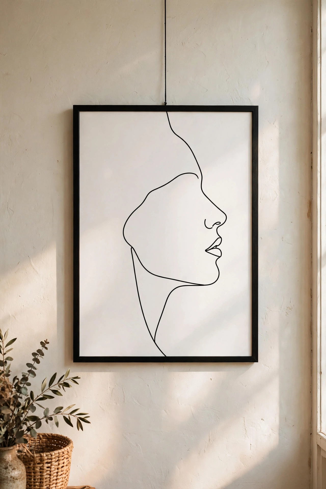 White canvas with a single black continuous line face drawing