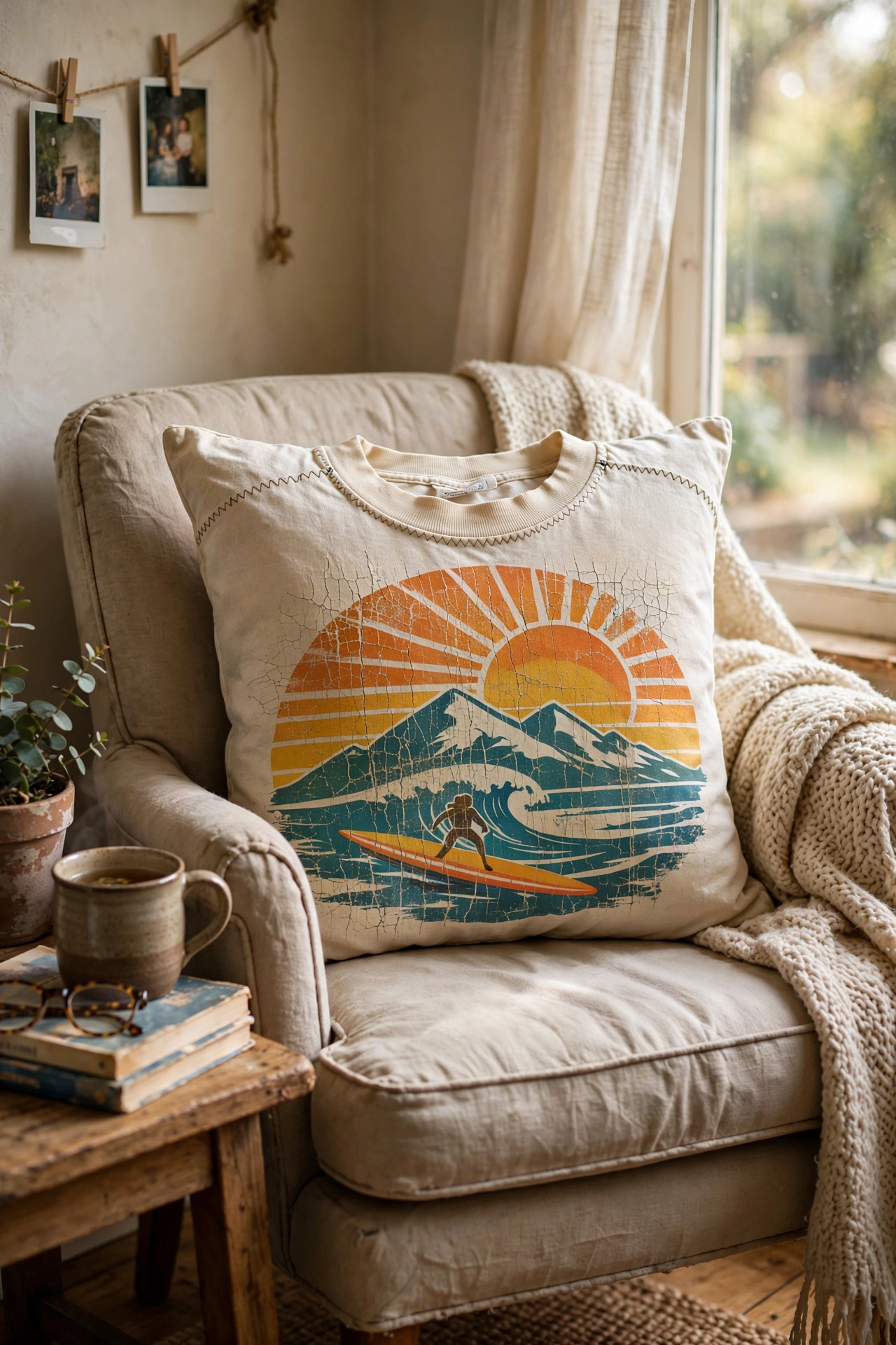 Keepsake pillow made from a printed concert t-shirt