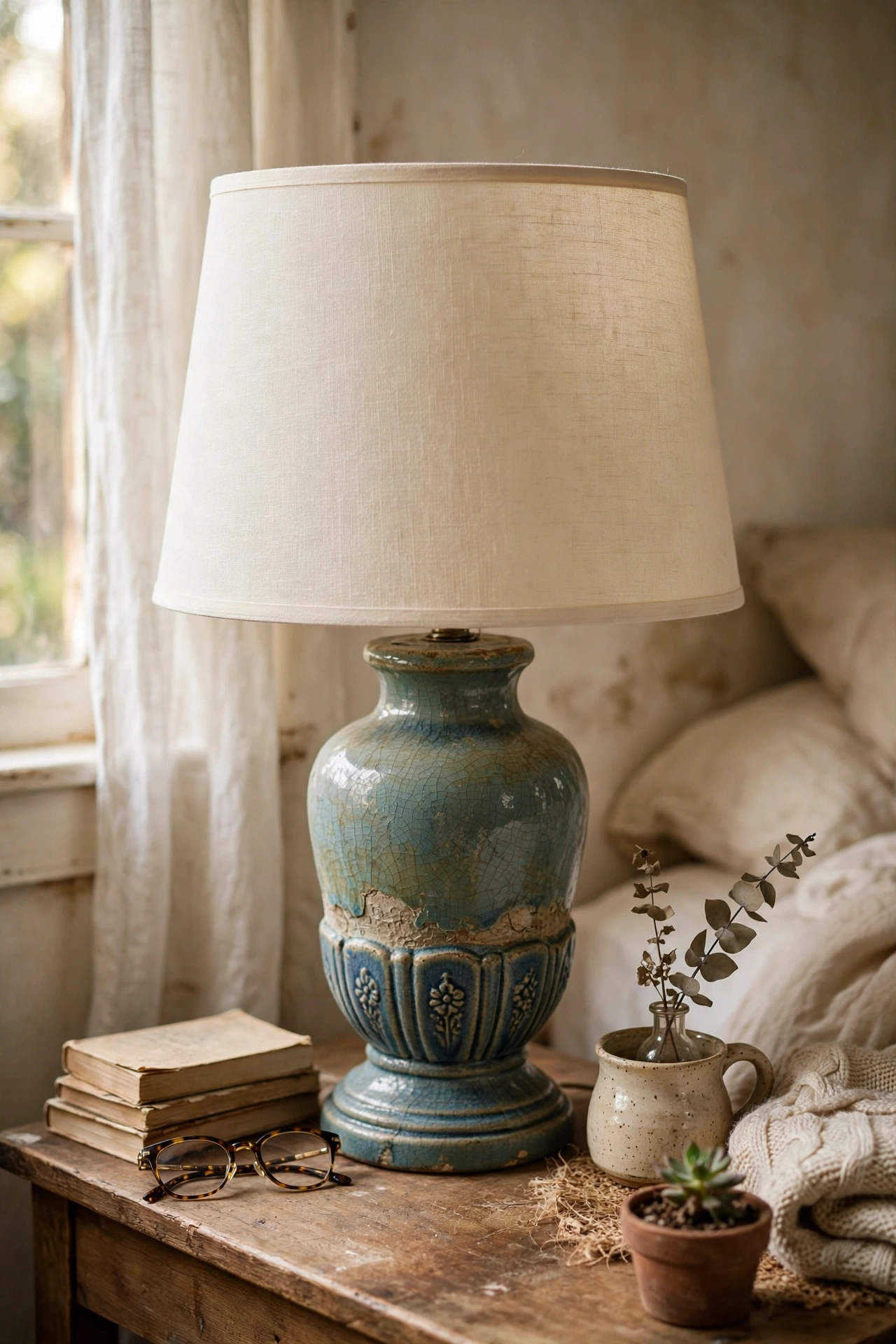 Rescued thrifted lamp base with a new drum shade
