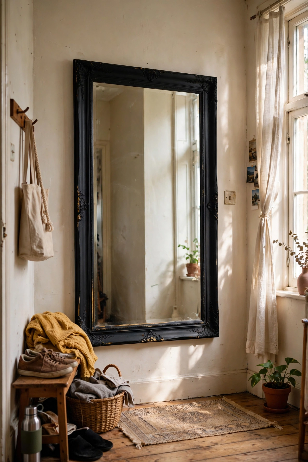 Thrifted mirror with its frame repainted matte black