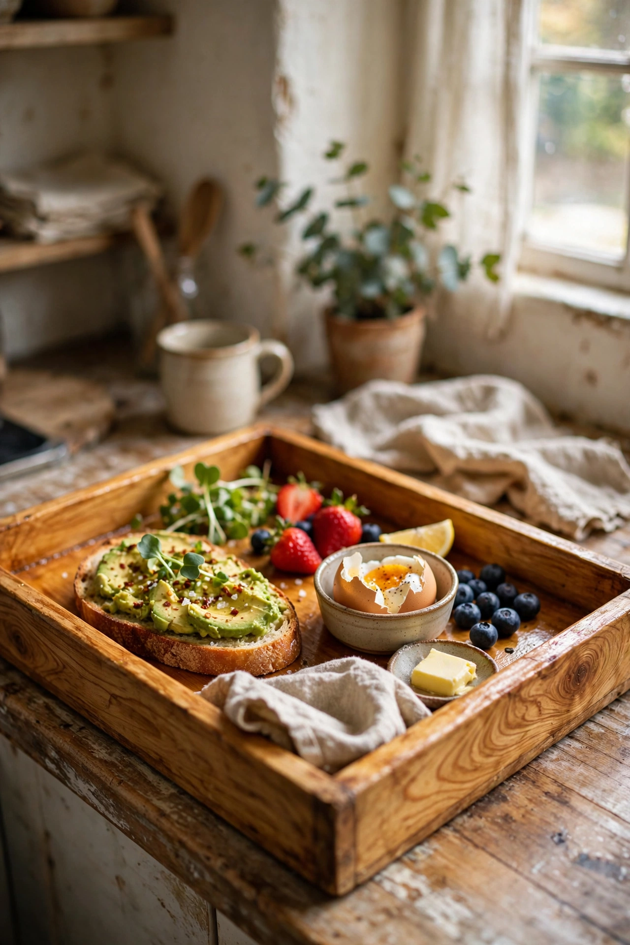 Wooden tray sanded back and oiled with glowing grain