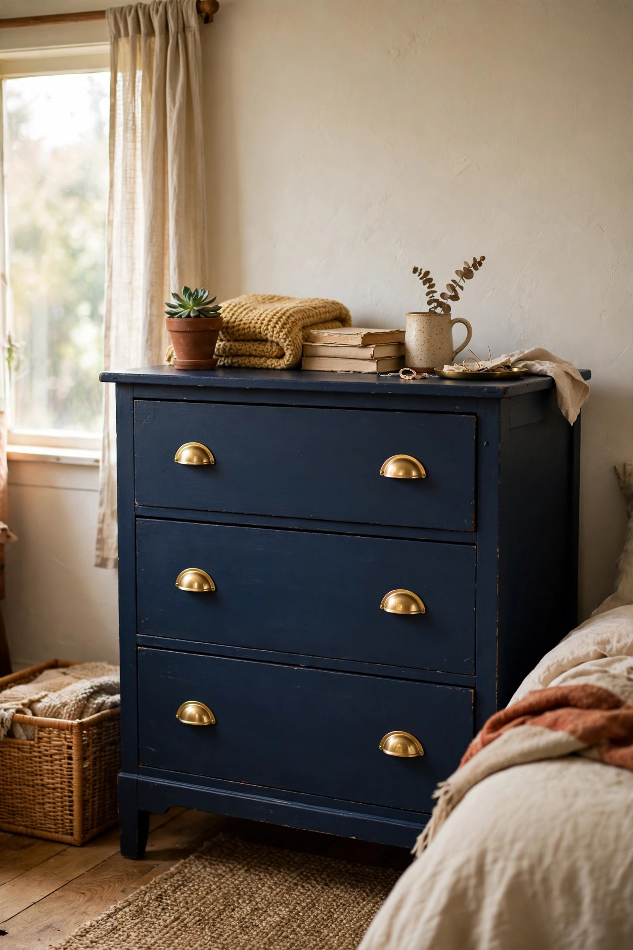 Pine dresser painted navy with brass cup pulls