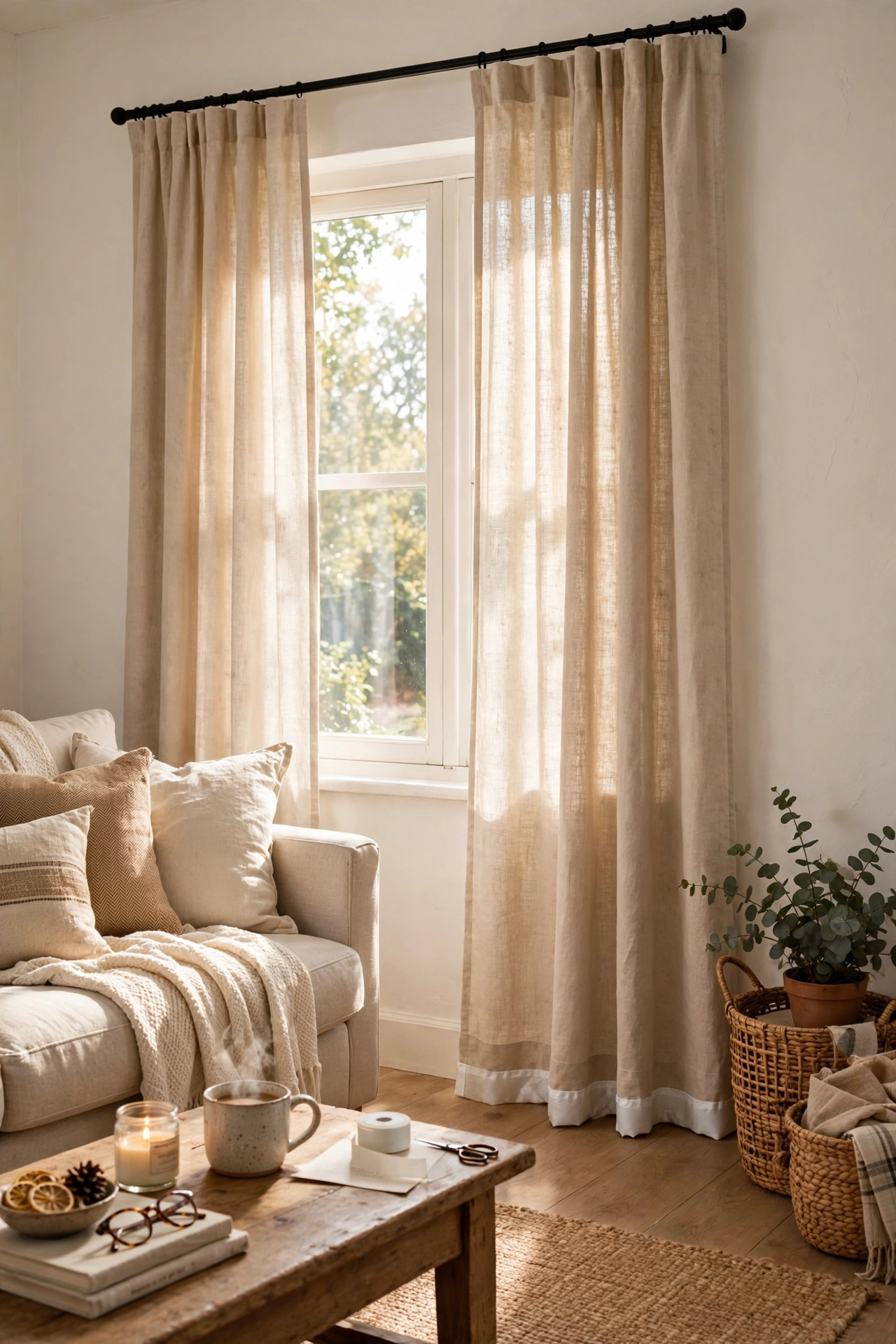 Curtains hemmed to kiss the floor with iron on hem tape